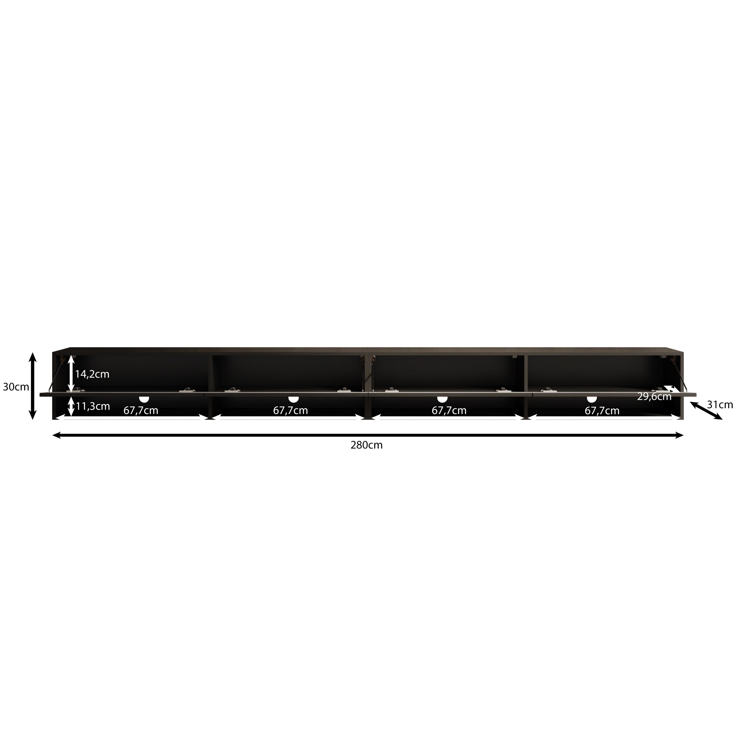 Asino - TV-Meubel  - Zwart Visgraat  - 280x31x30 cm