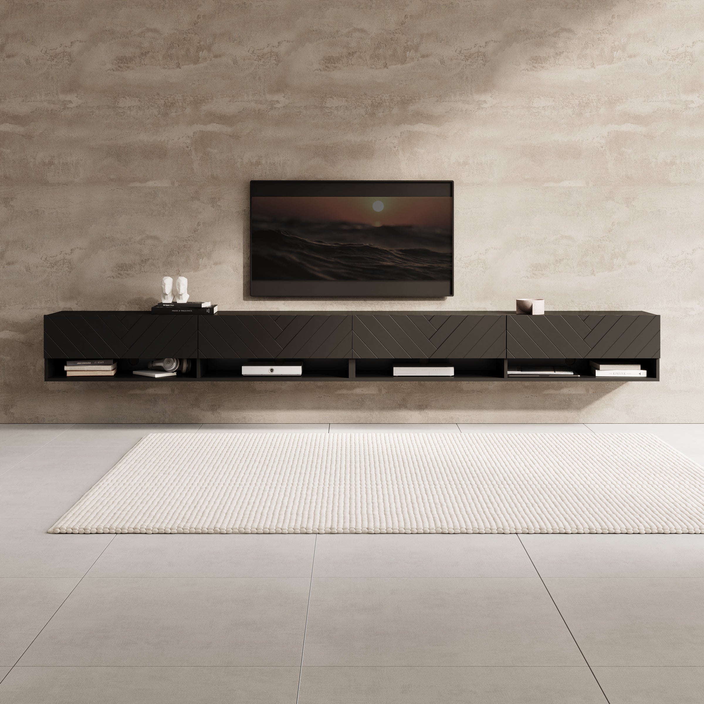 Asino - TV-Meubel  - Zwart Visgraat  - 280x31x30 cm