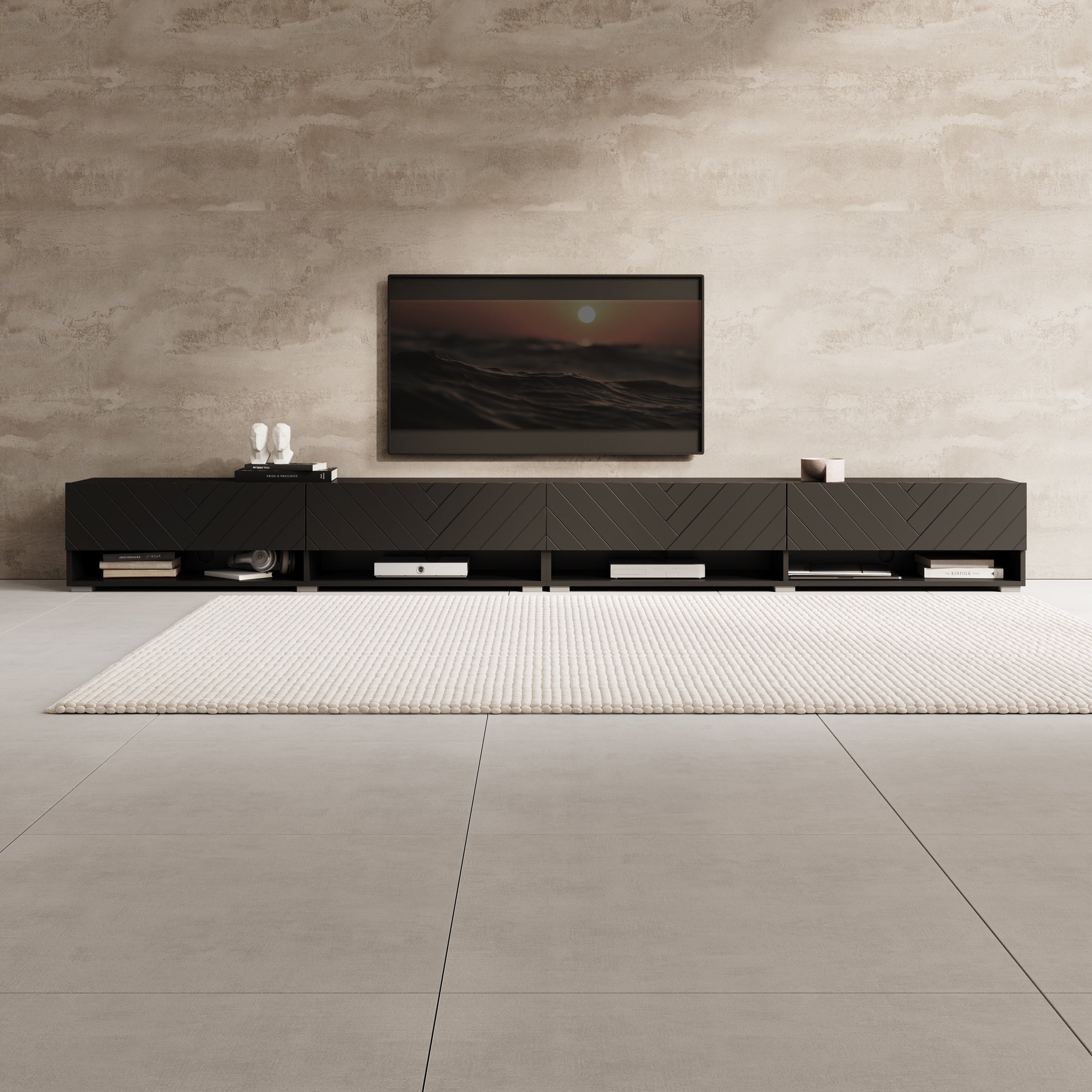 Asino - TV-Meubel  - Zwart Visgraat  - 280x31x30 cm