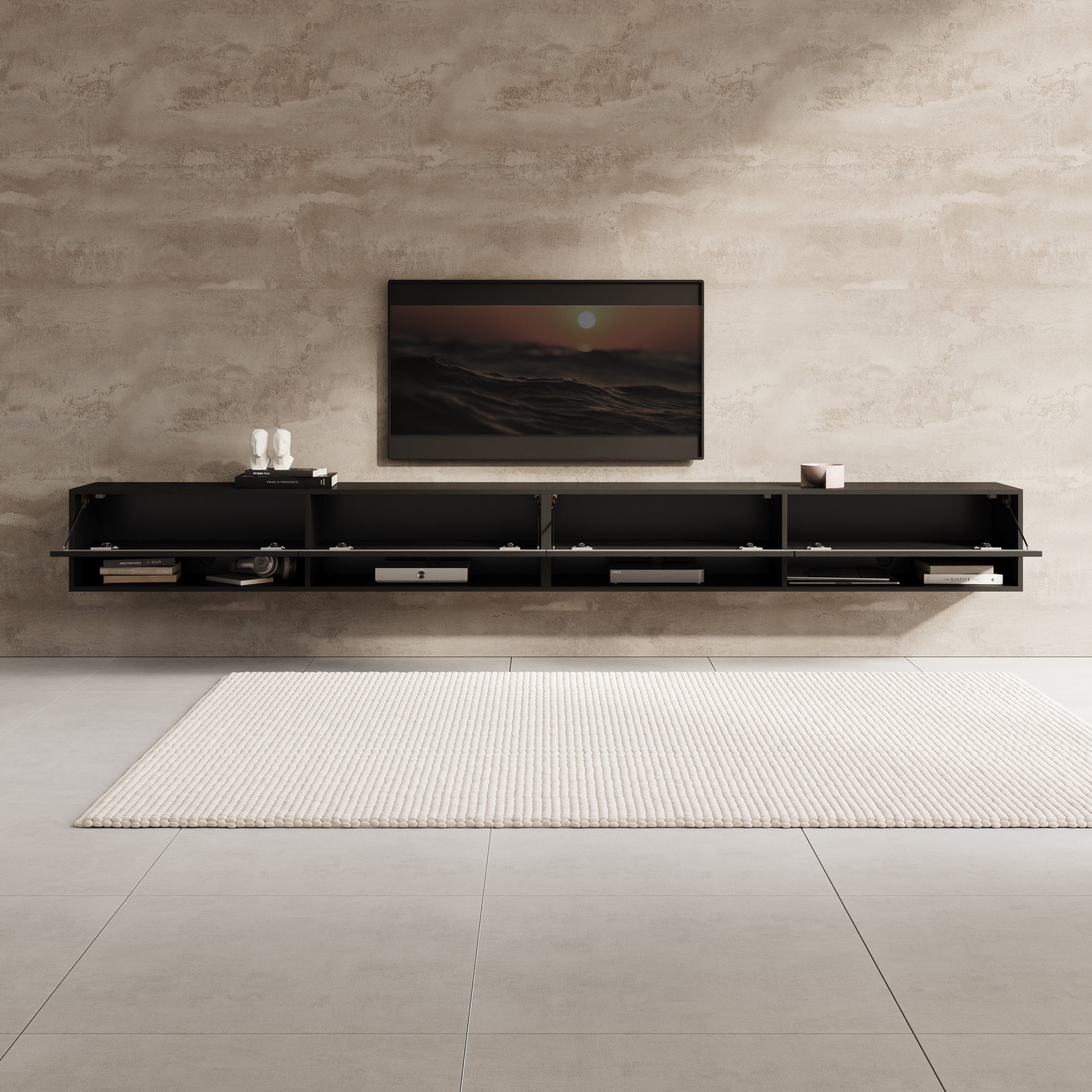 Asino - TV-Meubel  - Zwart Visgraat  - 280x31x30 cm