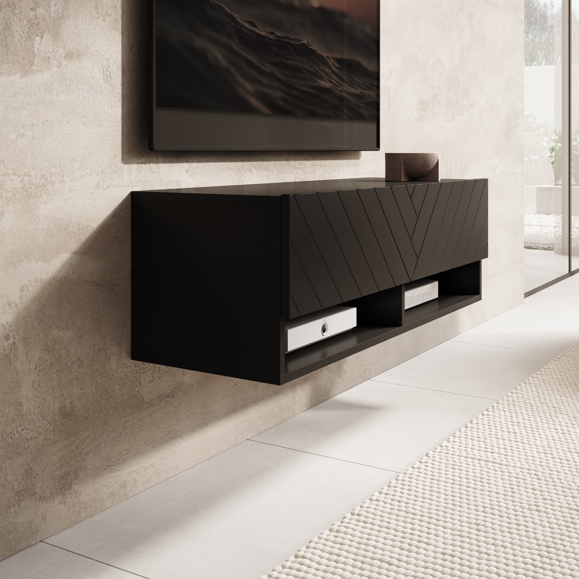 Asino - TV-Meubel  - Zwart visgraat - 100x31x30 cm