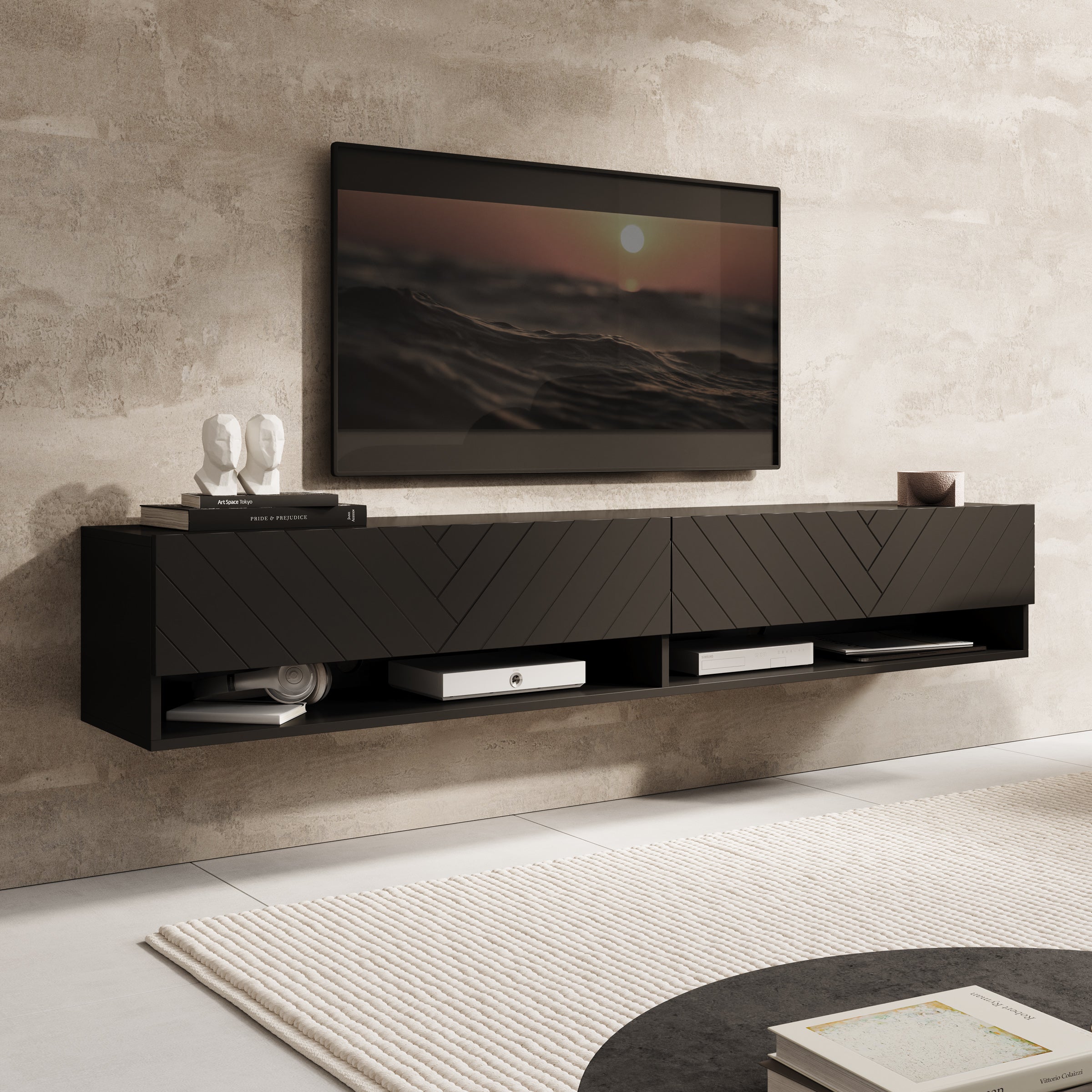 Asino - TV-Meubel  - Zwart visgraat  - 180x31x30 cm