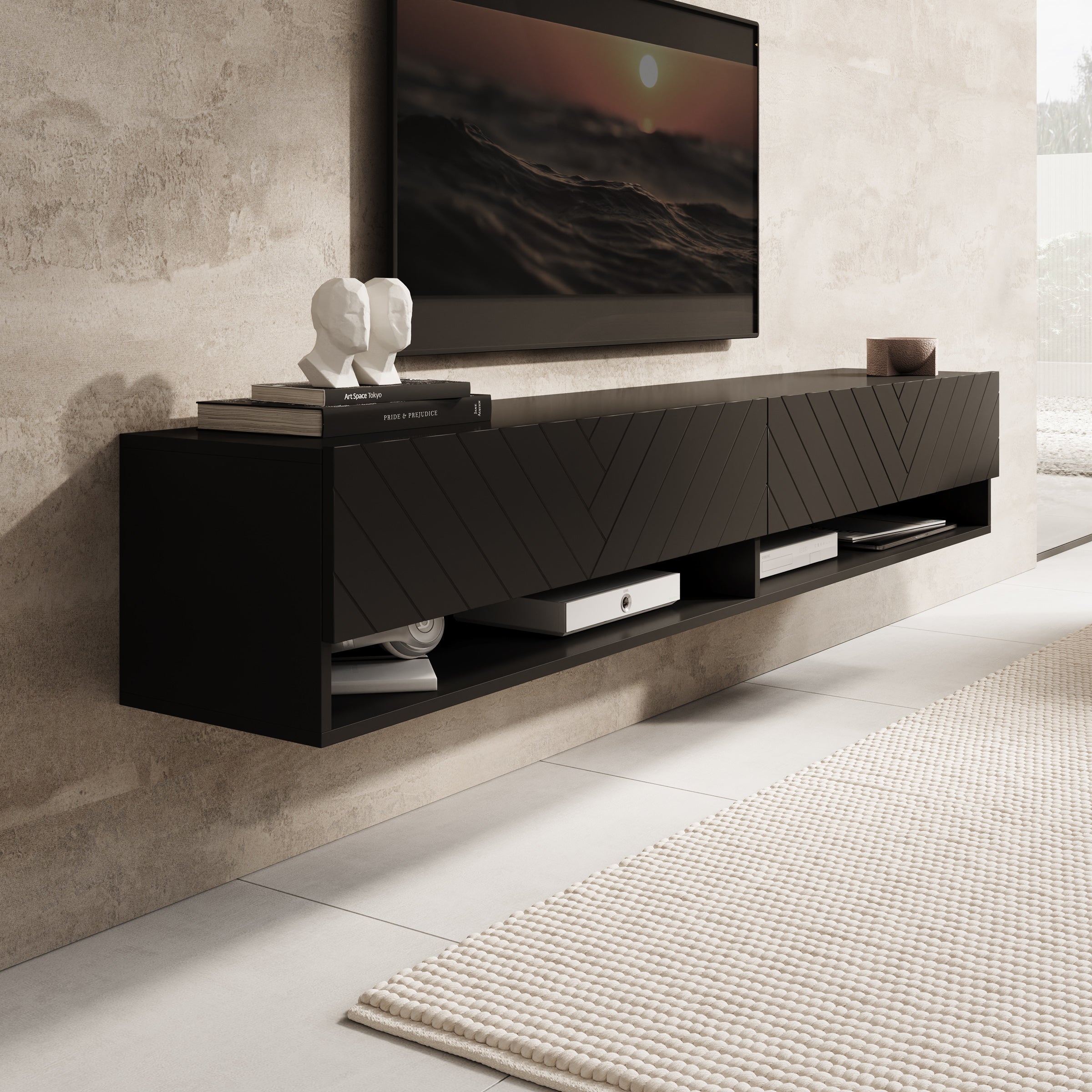 Asino - TV-Meubel  - Zwart visgraat  - 180x31x30 cm