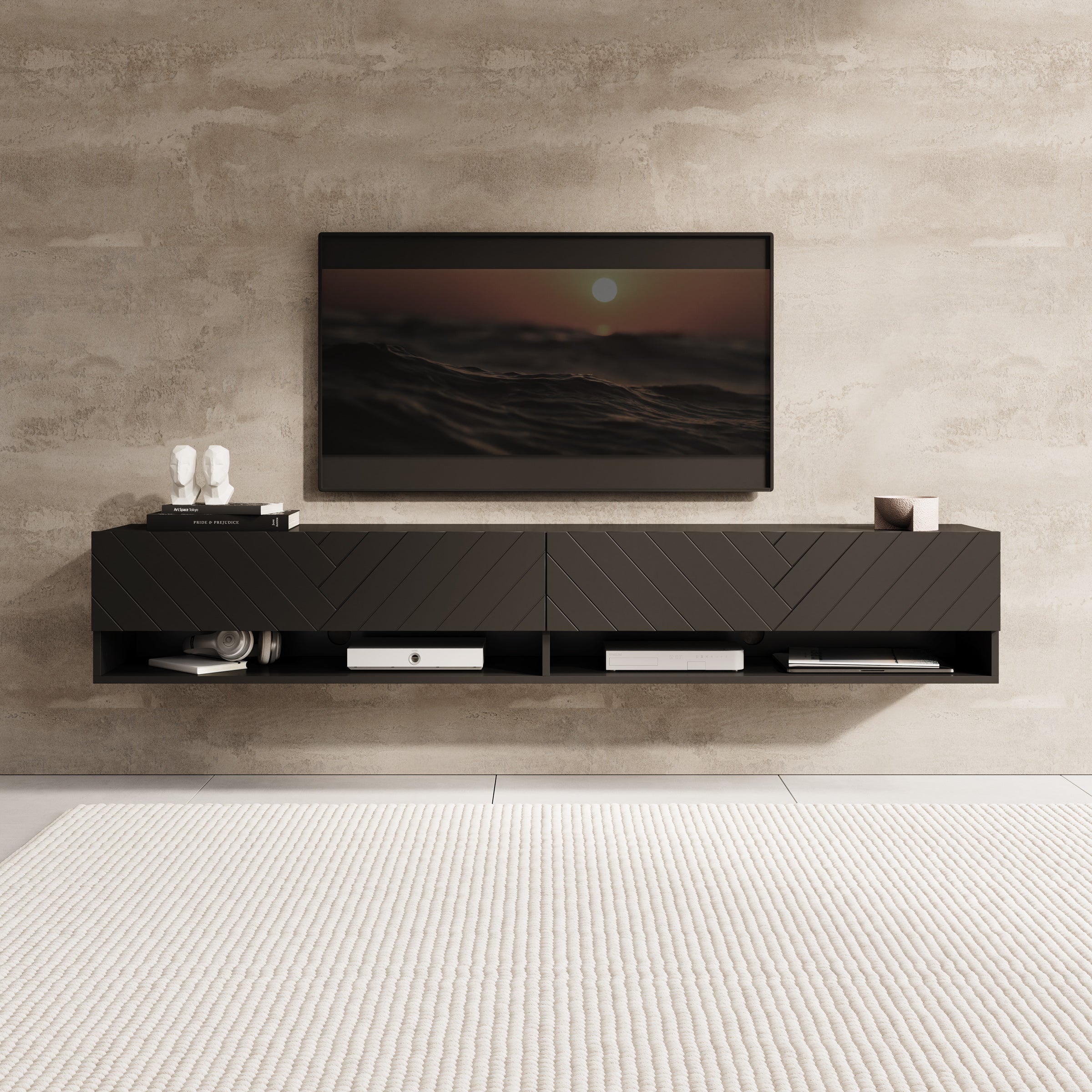 Asino - TV-Meubel  - Zwart visgraat  - 180x31x30 cm