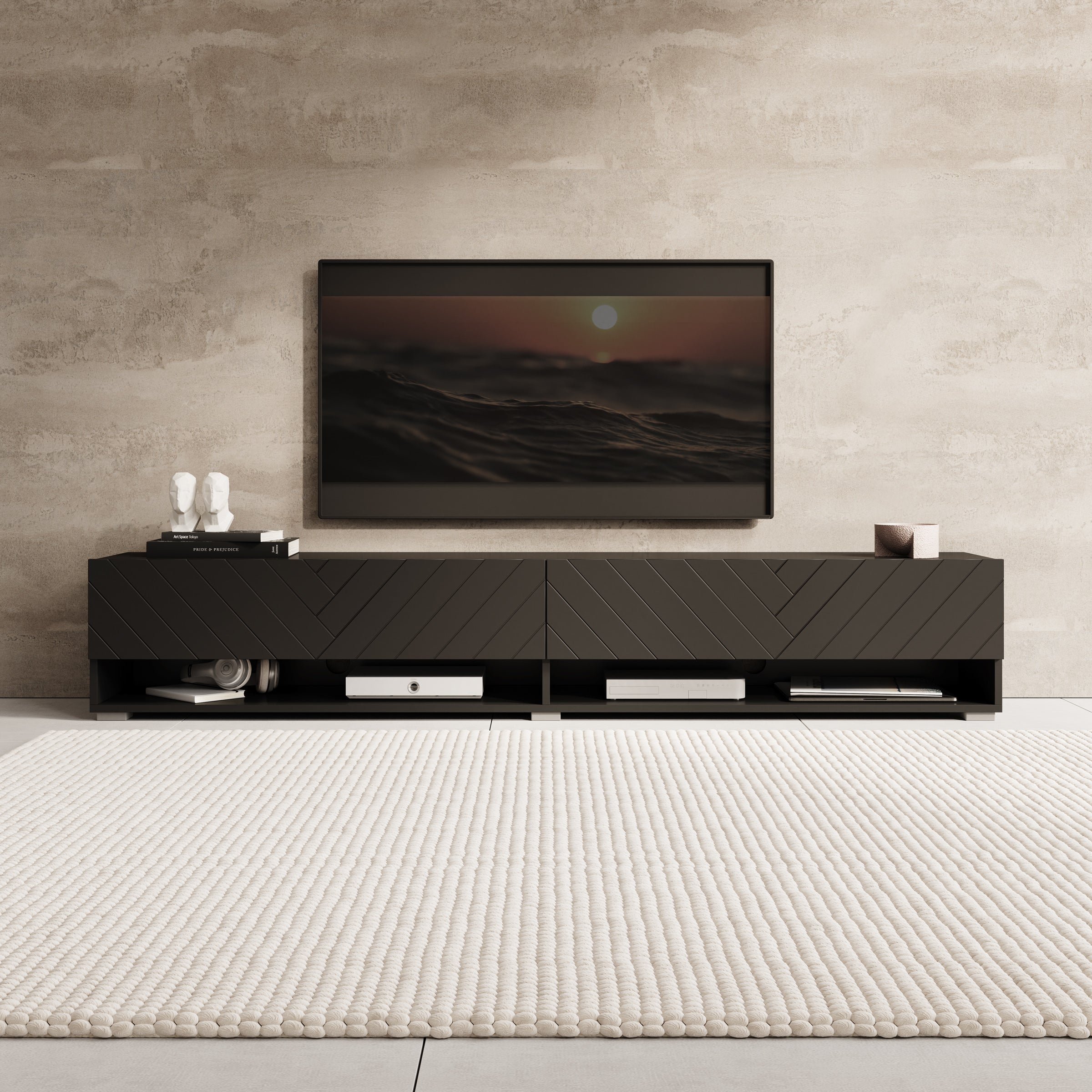 Asino - TV-Meubel  - Zwart visgraat  - 180x31x30 cm