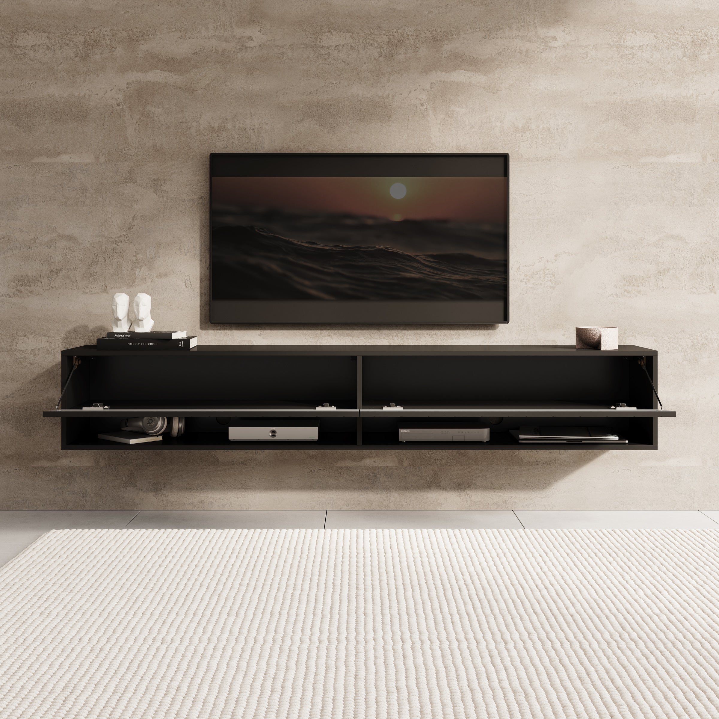 Asino - TV-Meubel  - Zwart visgraat  - 180x31x30 cm