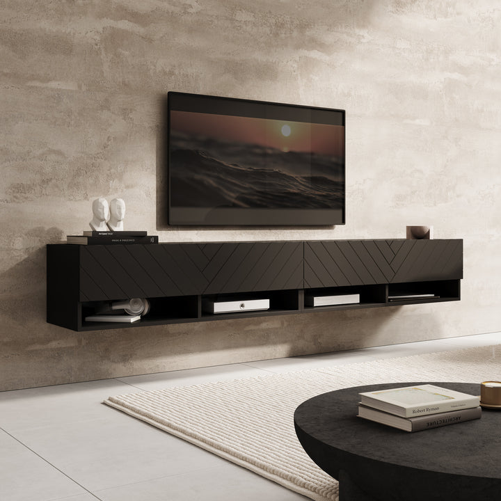 Asino - TV-Meubel  - Zwart visgraat - 200x31x30 cm