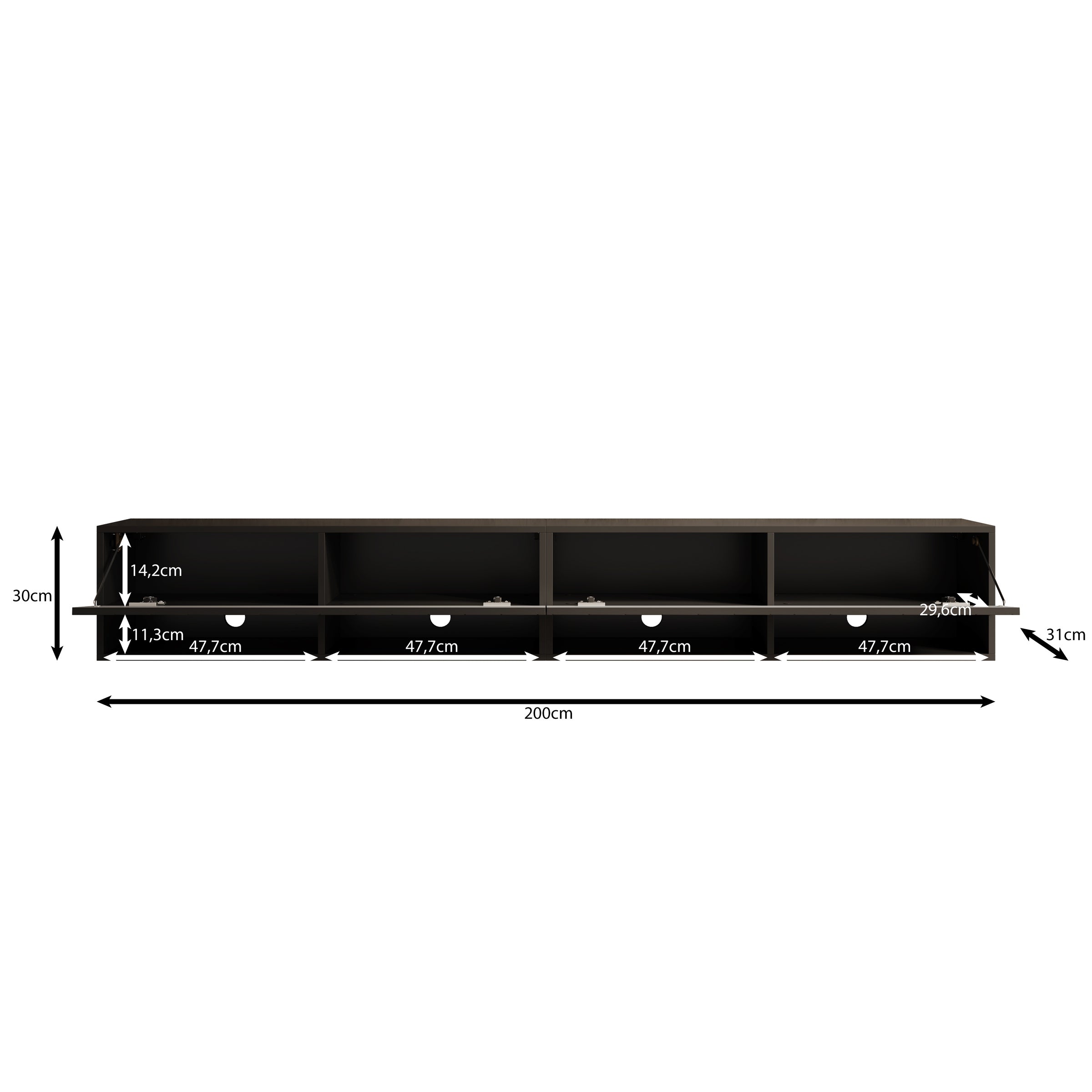 Asino - TV-Meubel  - Zwart visgraat - 200x31x30 cm