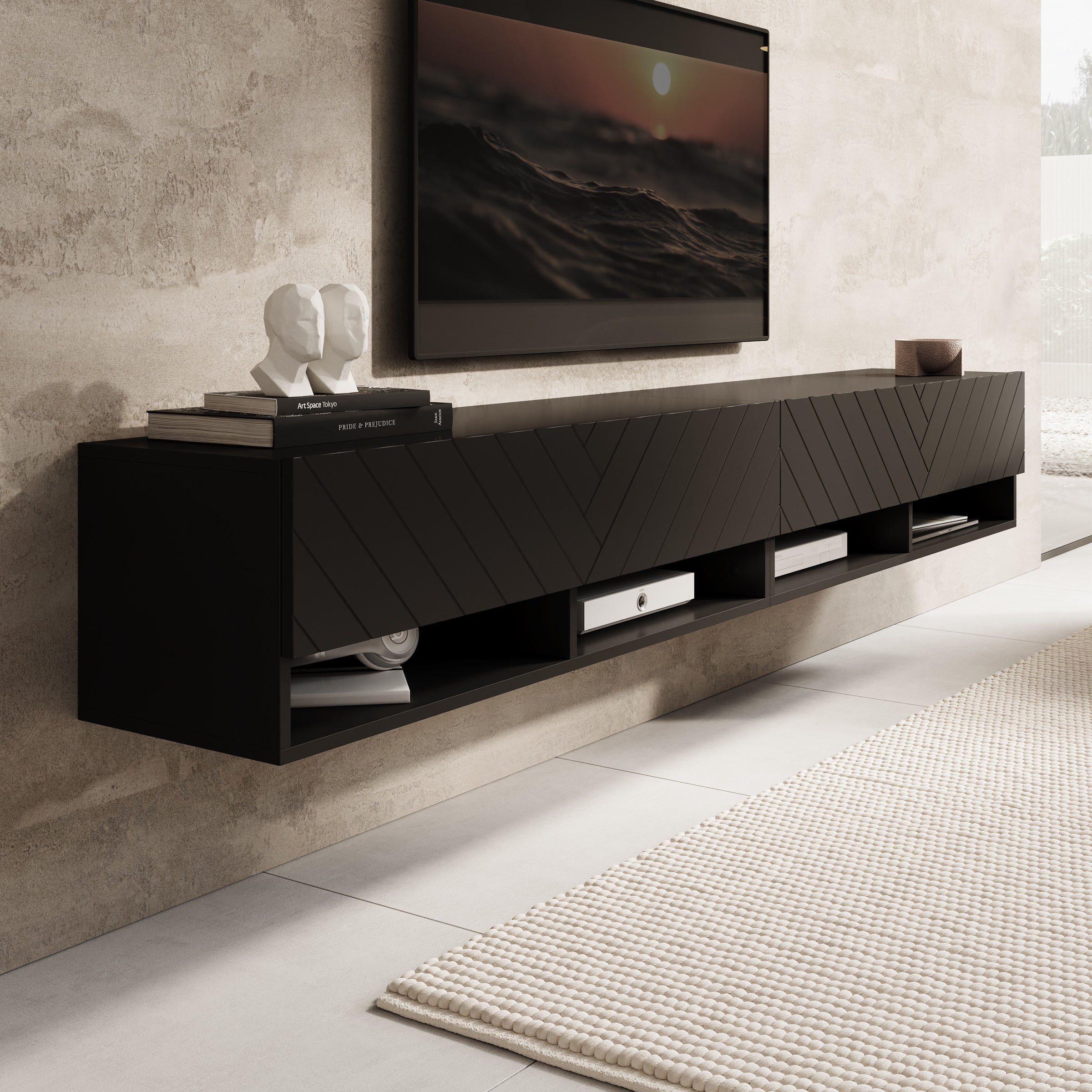 Asino - TV-Meubel  - Zwart visgraat - 200x31x30 cm