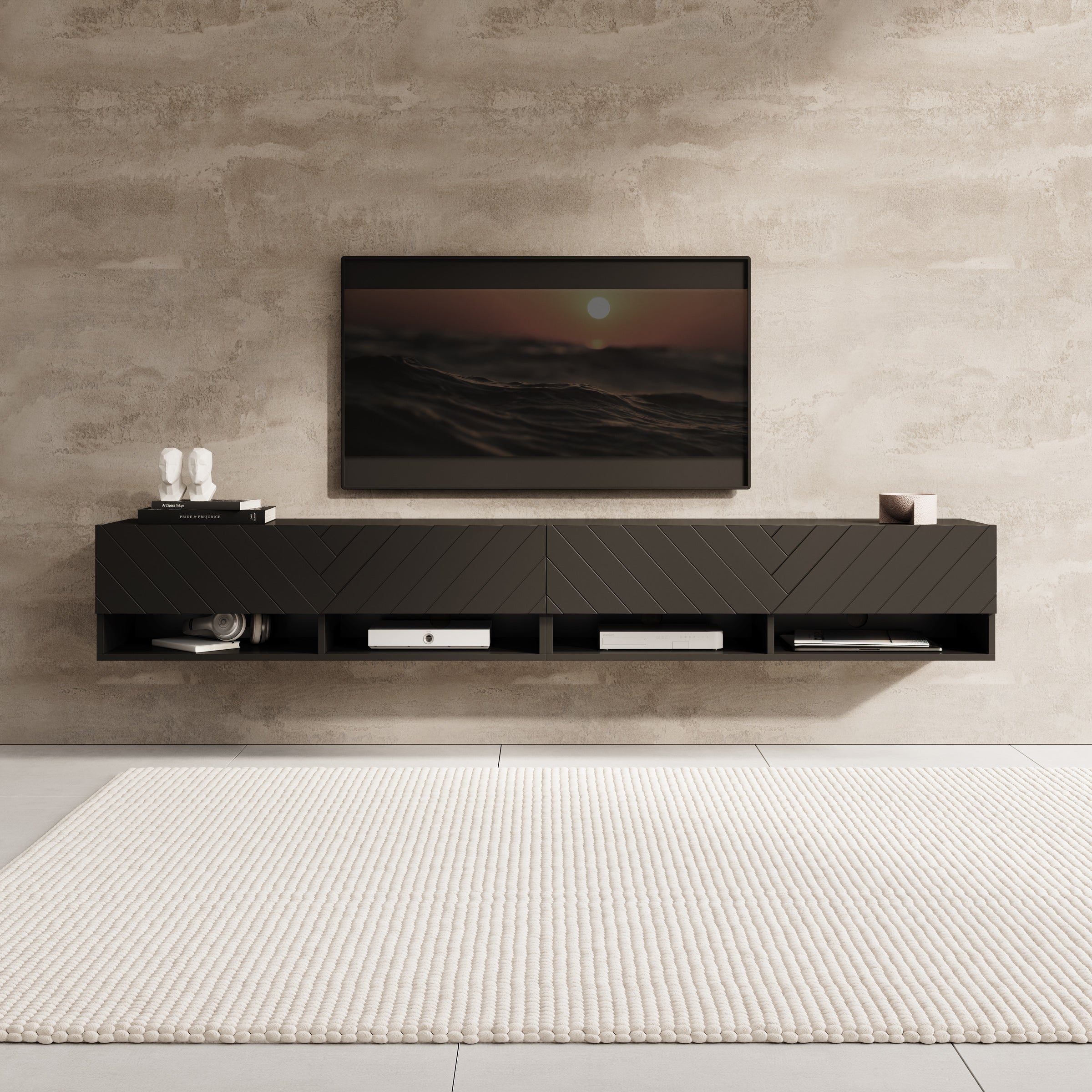 Asino - TV-Meubel  - Zwart visgraat - 200x31x30 cm