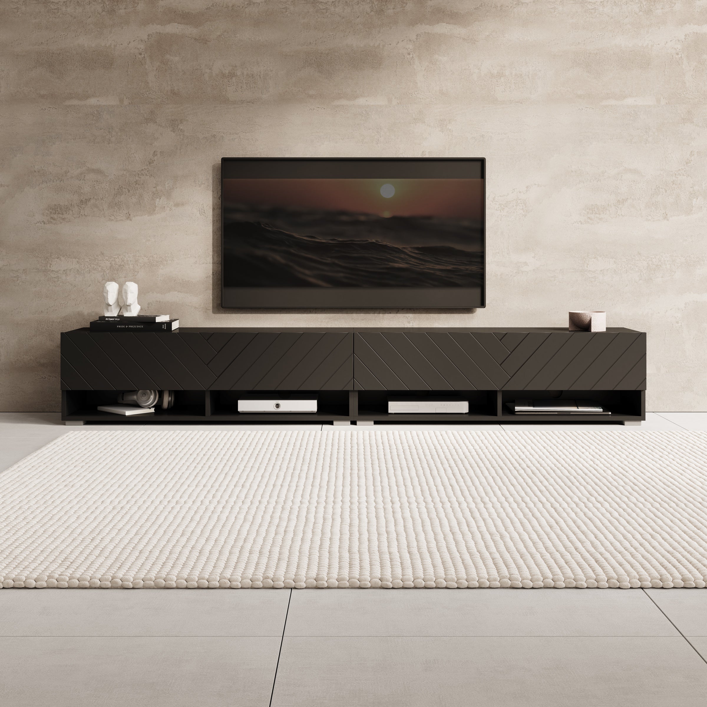 Asino - TV-Meubel  - Zwart visgraat - 200x31x30 cm