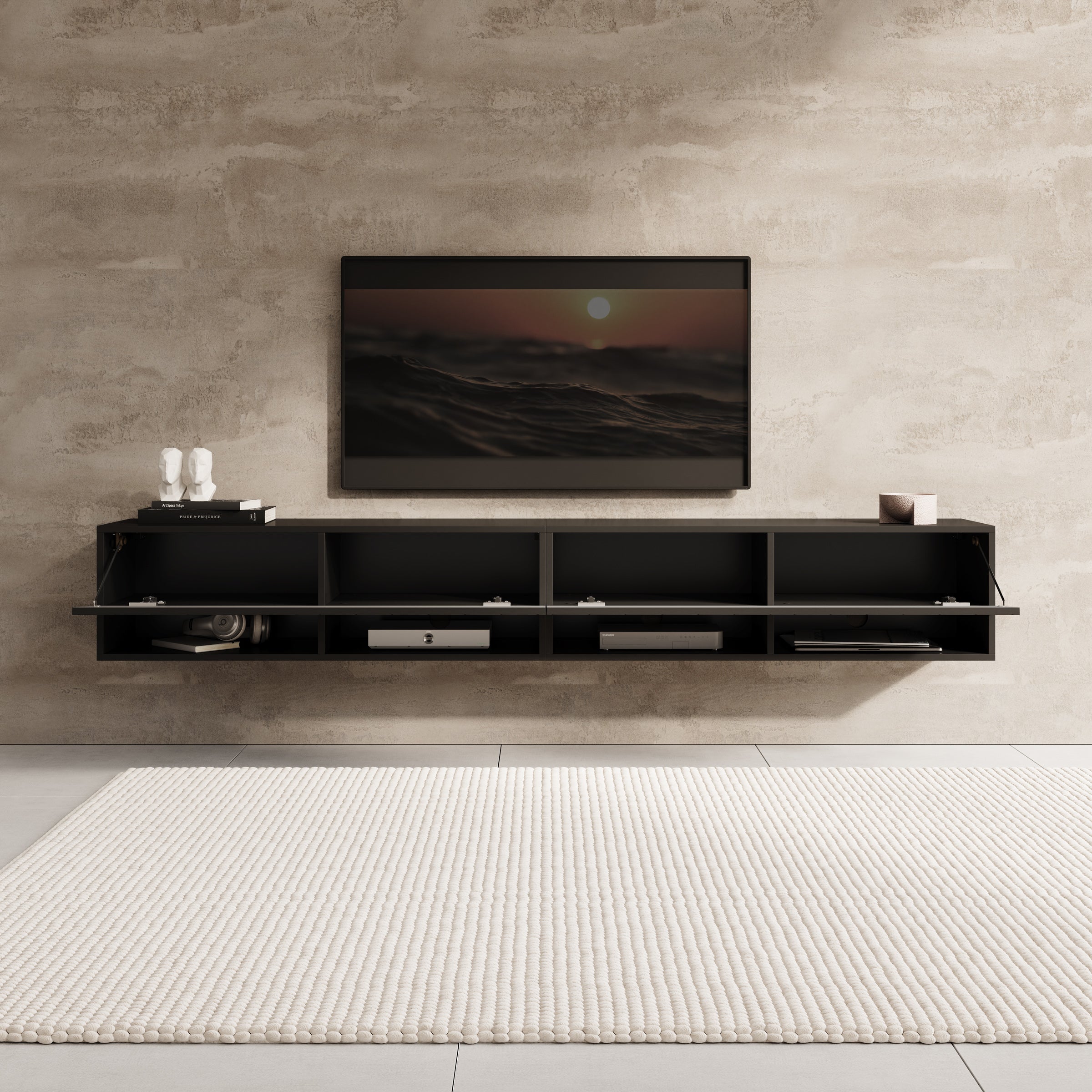 Asino - TV-Meubel  - Zwart visgraat - 200x31x30 cm