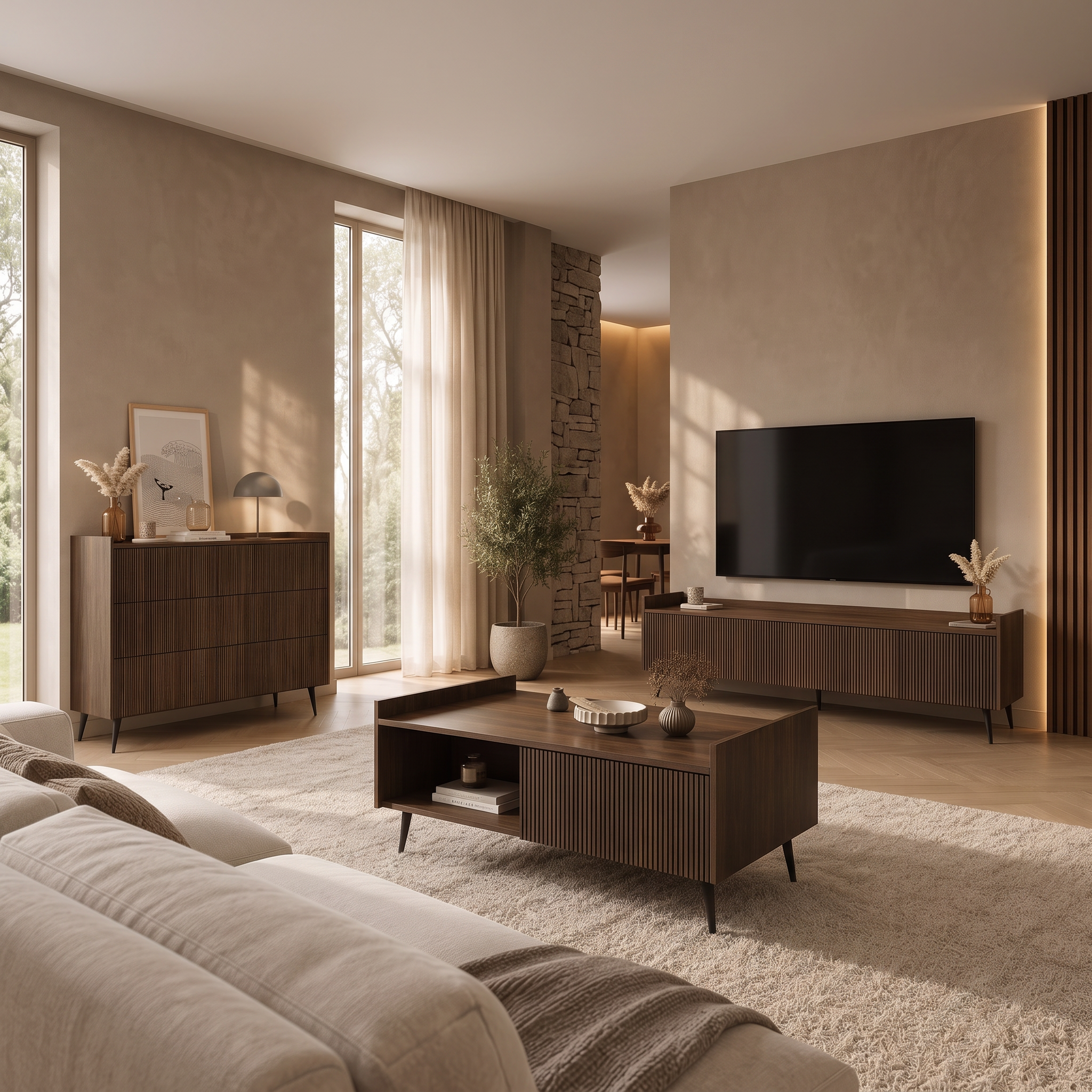 Asty - Complete Woonkamer - Donker Eikenpatroon - Klein
