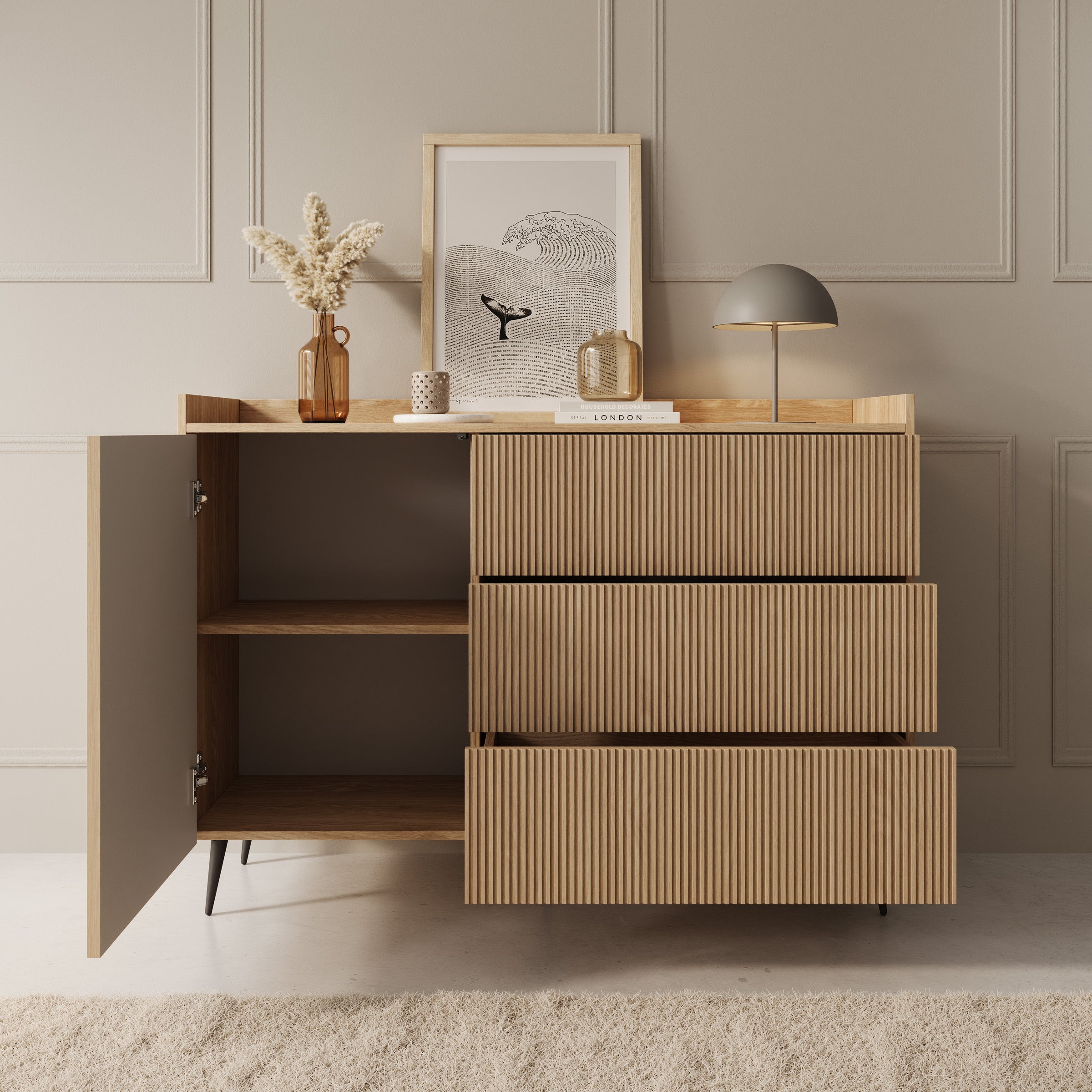 Asty - Dressoir - Licht eikenpatroon - 126x41x92 cm