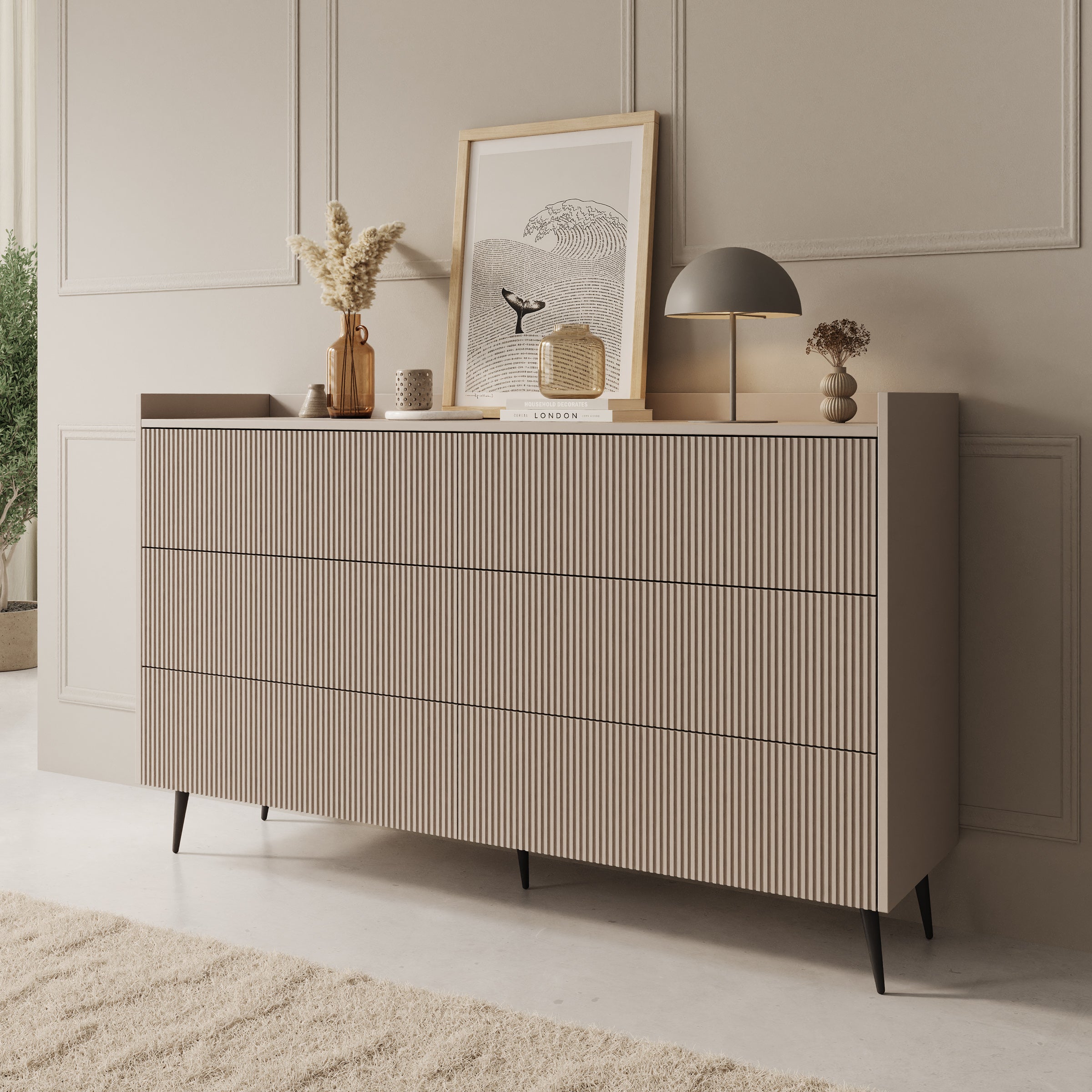 Asty - Ladekast met 6 lades - Beige - 150x41x92 cm