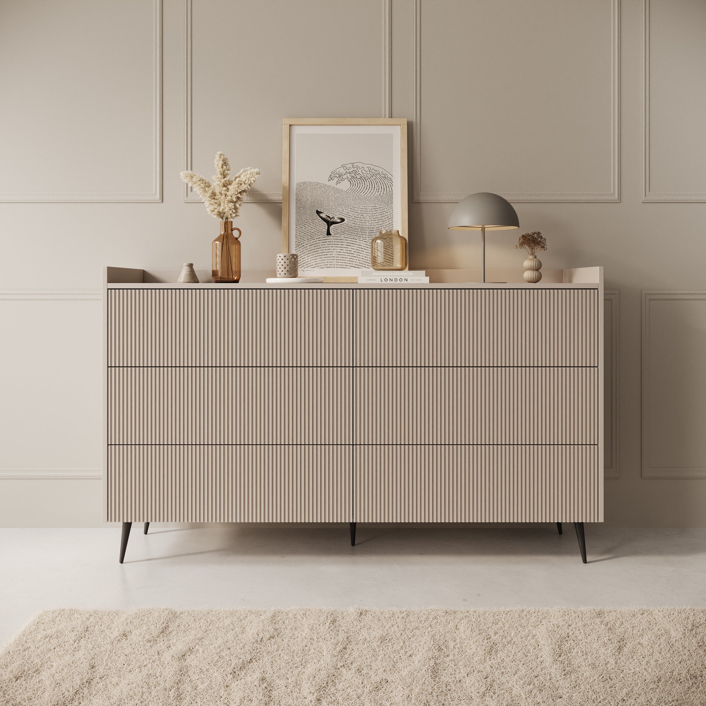 Asty - Ladekast met 6 lades - Beige - 150x41x92 cm