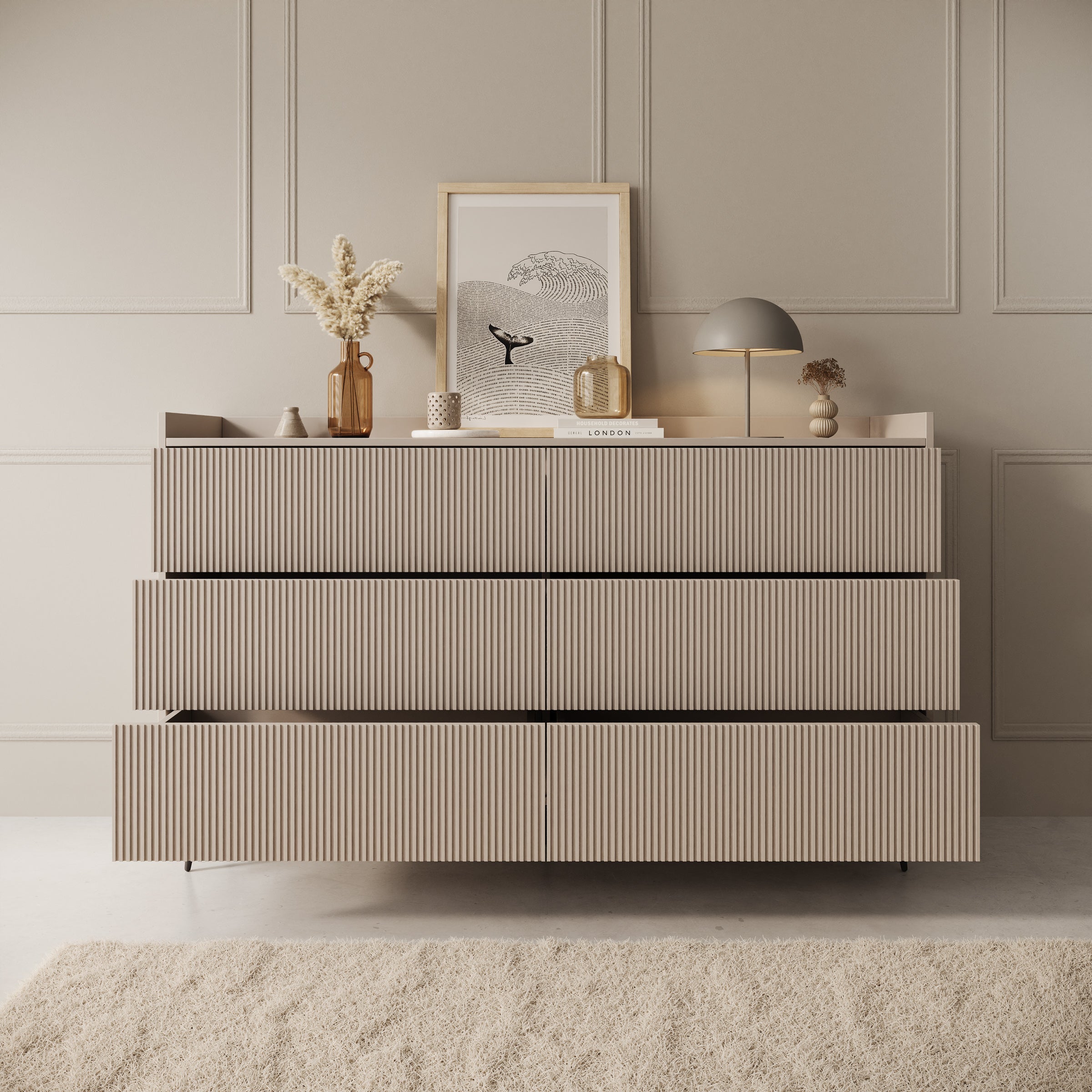 Asty - Ladekast met 6 lades - Beige - 150x41x92 cm