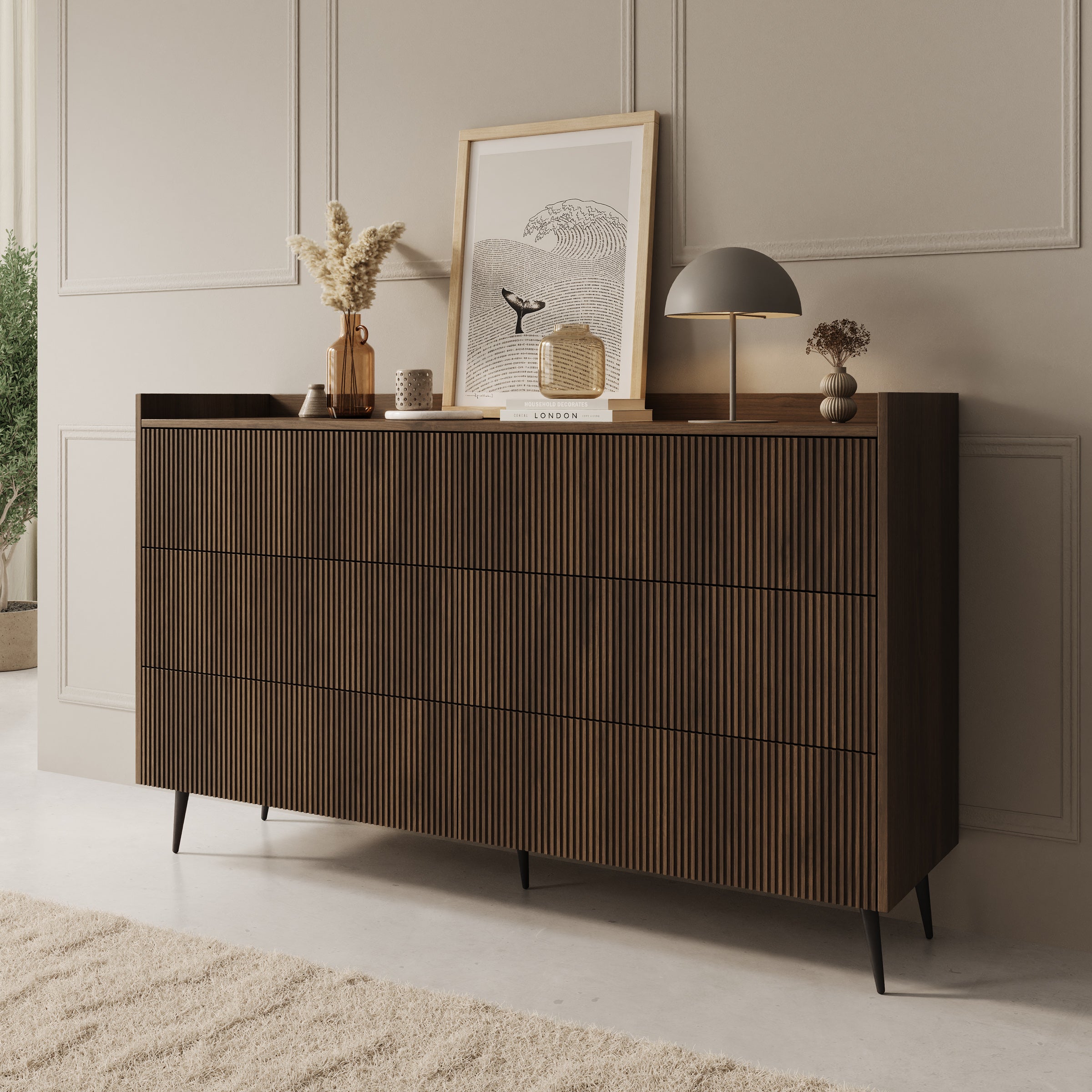 Asty - Ladekast met 6 lades - Donker eiken - 150x41x92 cm