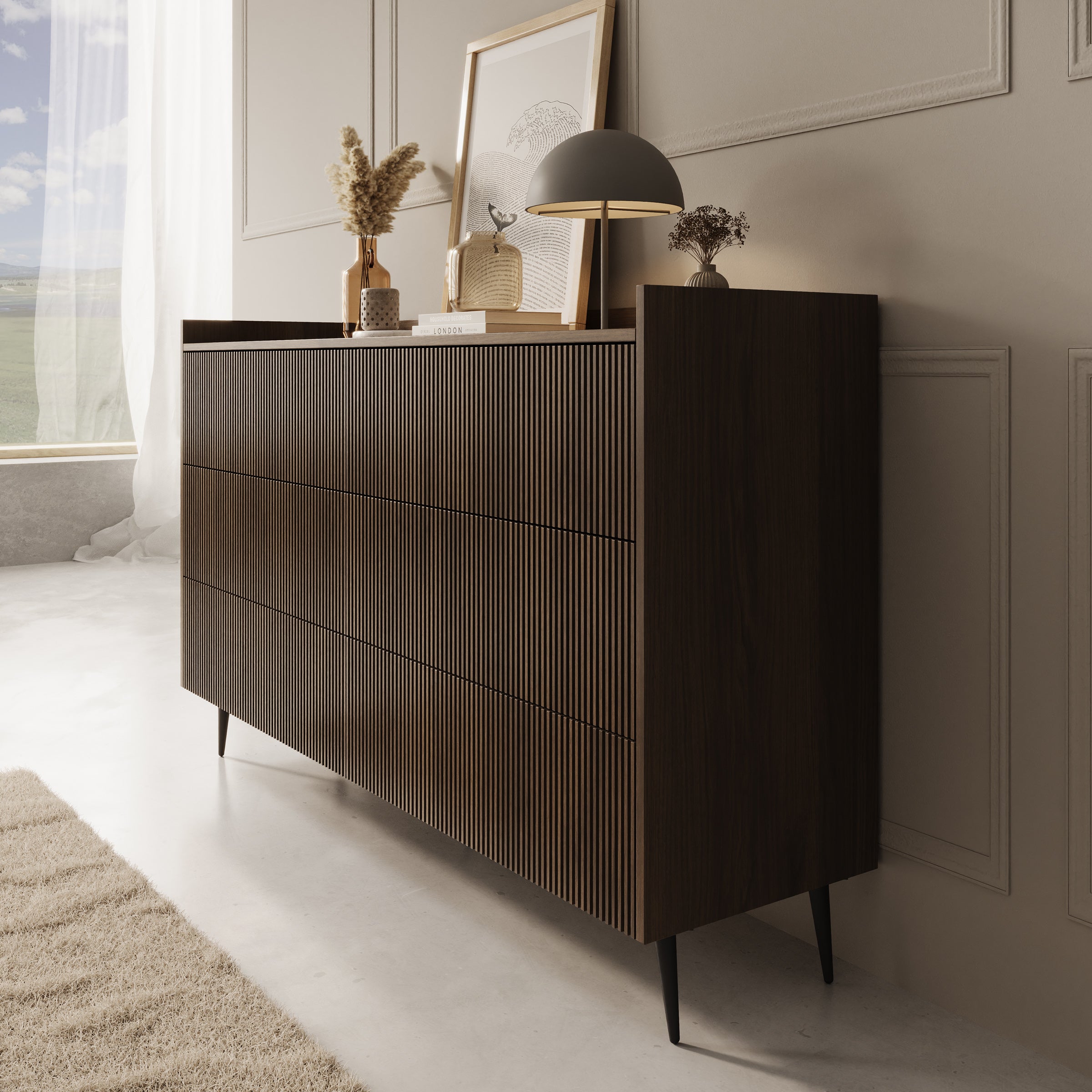 Asty - Ladekast met 6 lades - Donker eiken - 150x41x92 cm