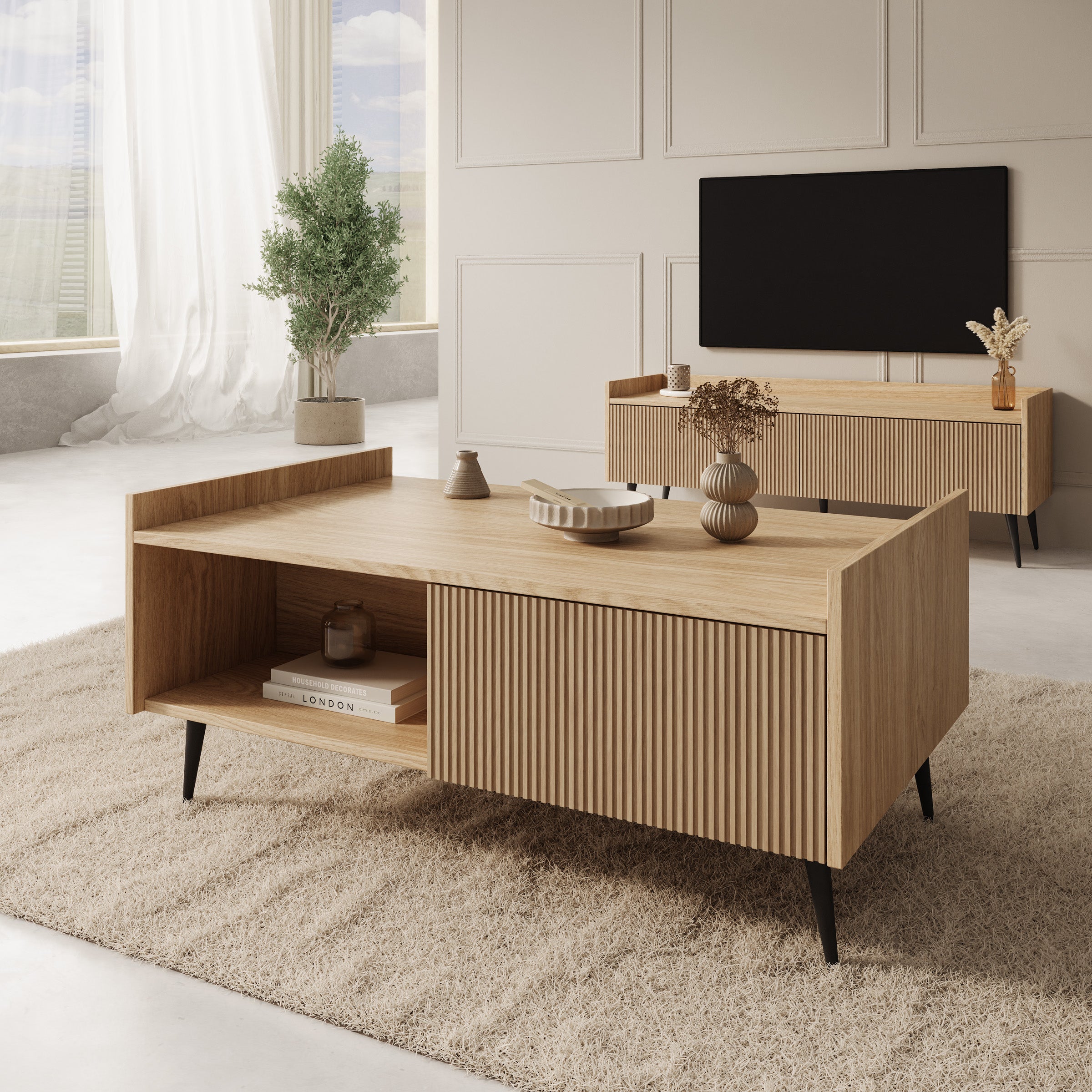Asty - Salontafel - Licht eikenpatroon - 100x60x45 cm