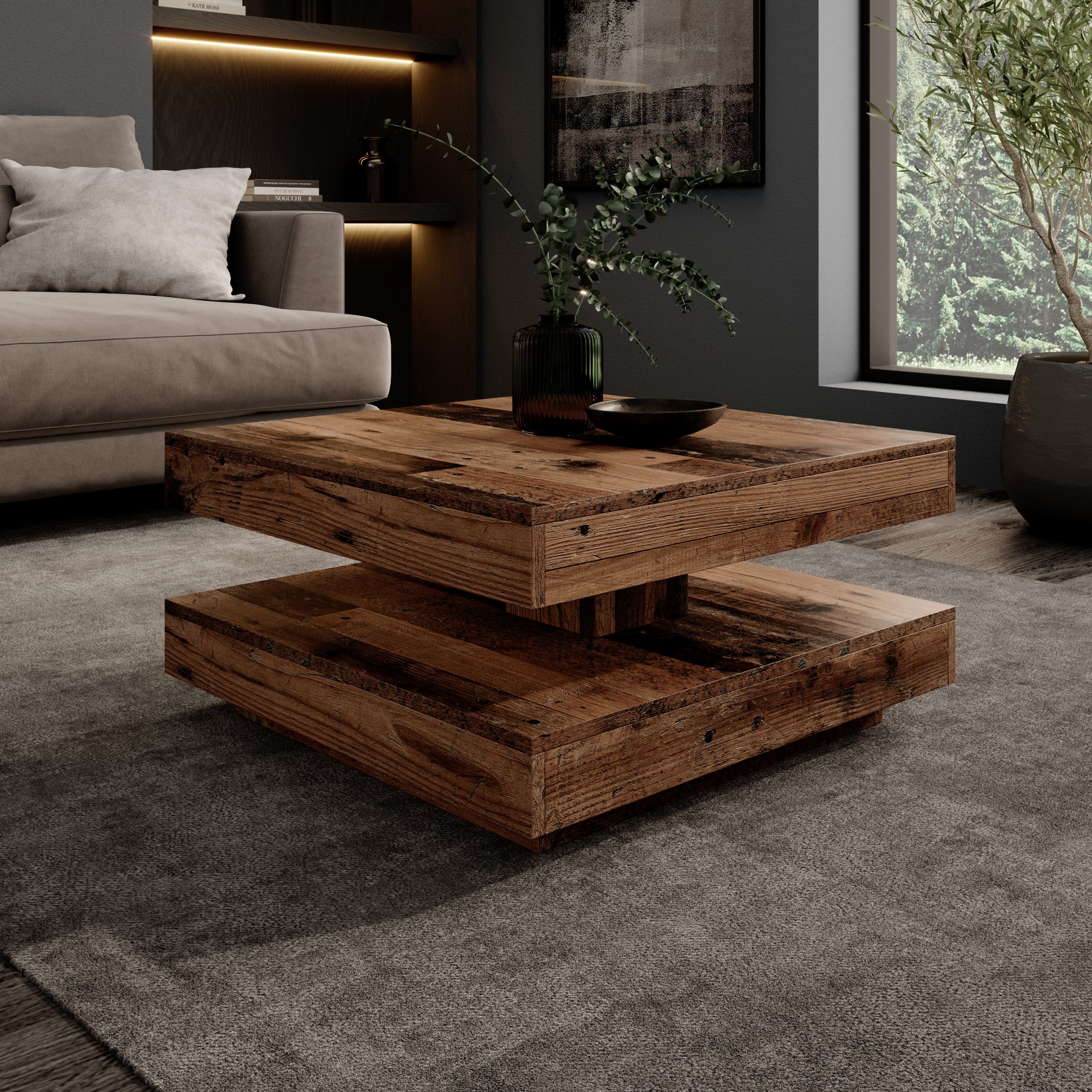 Atwood - Salontafel - Donker eikenpatroon - 67x67x35 cm