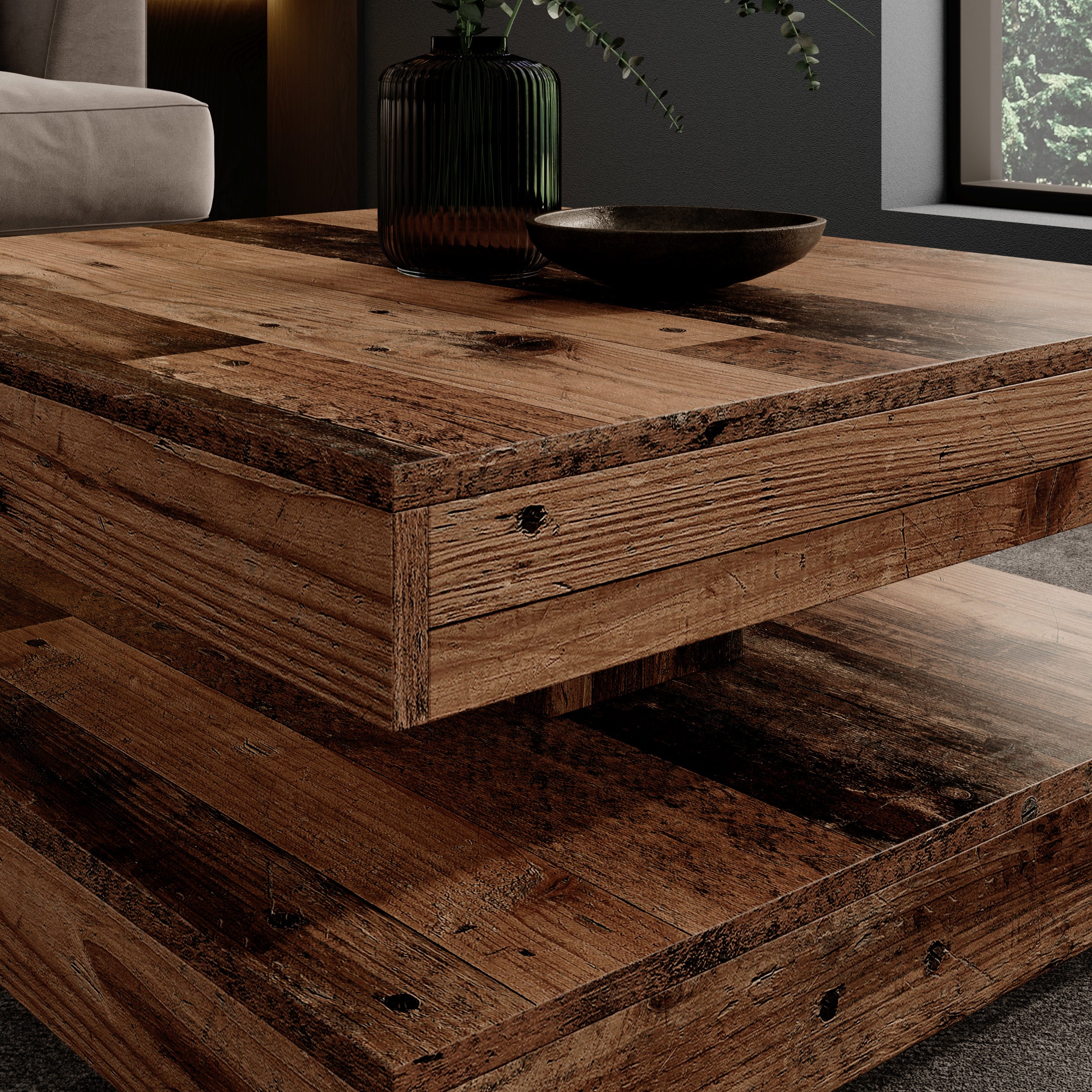 Atwood - Salontafel - Donker eikenpatroon - 67x67x35 cm