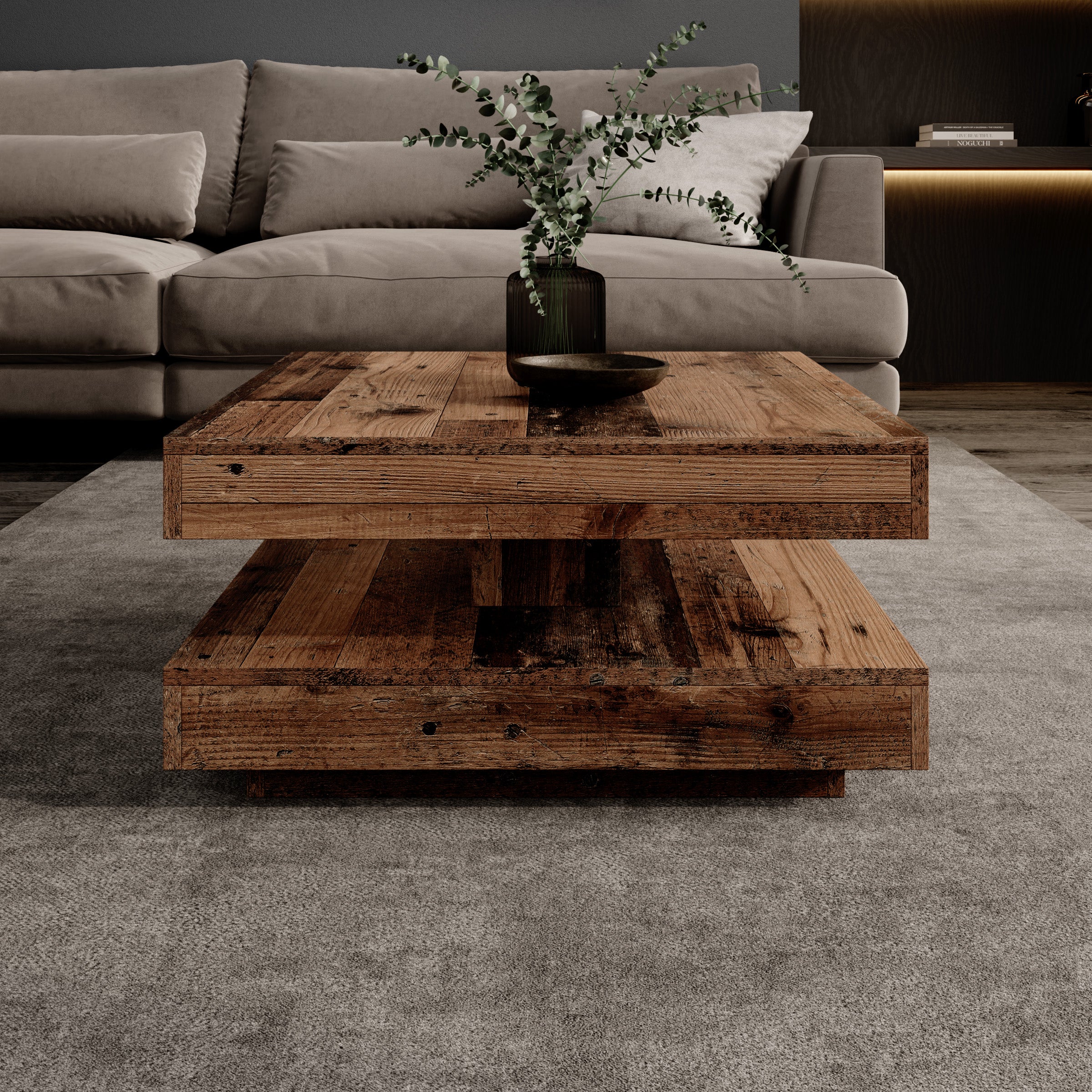 Atwood - Salontafel - Donker eikenpatroon - 67x67x35 cm