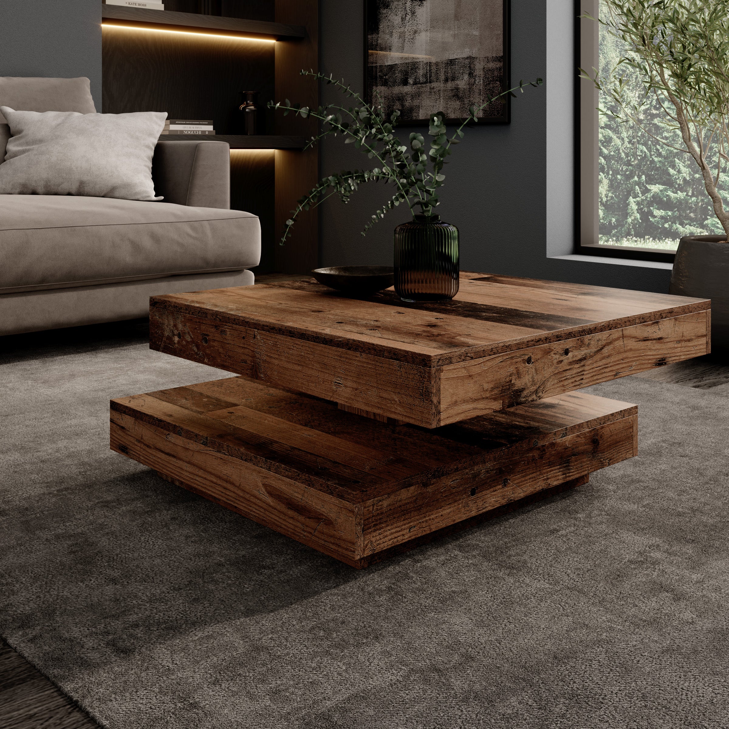 Atwood - Salontafel - Donker eikenpatroon - 67x67x35 cm