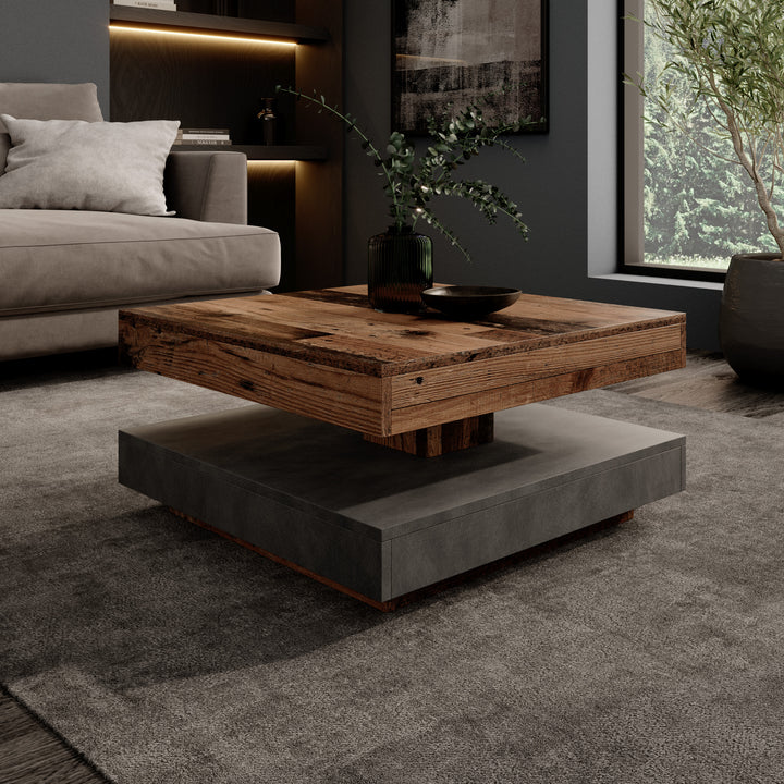 Atwood - Salontafel - Donker eikenpatroon/Grijs - 67x67x35 cm