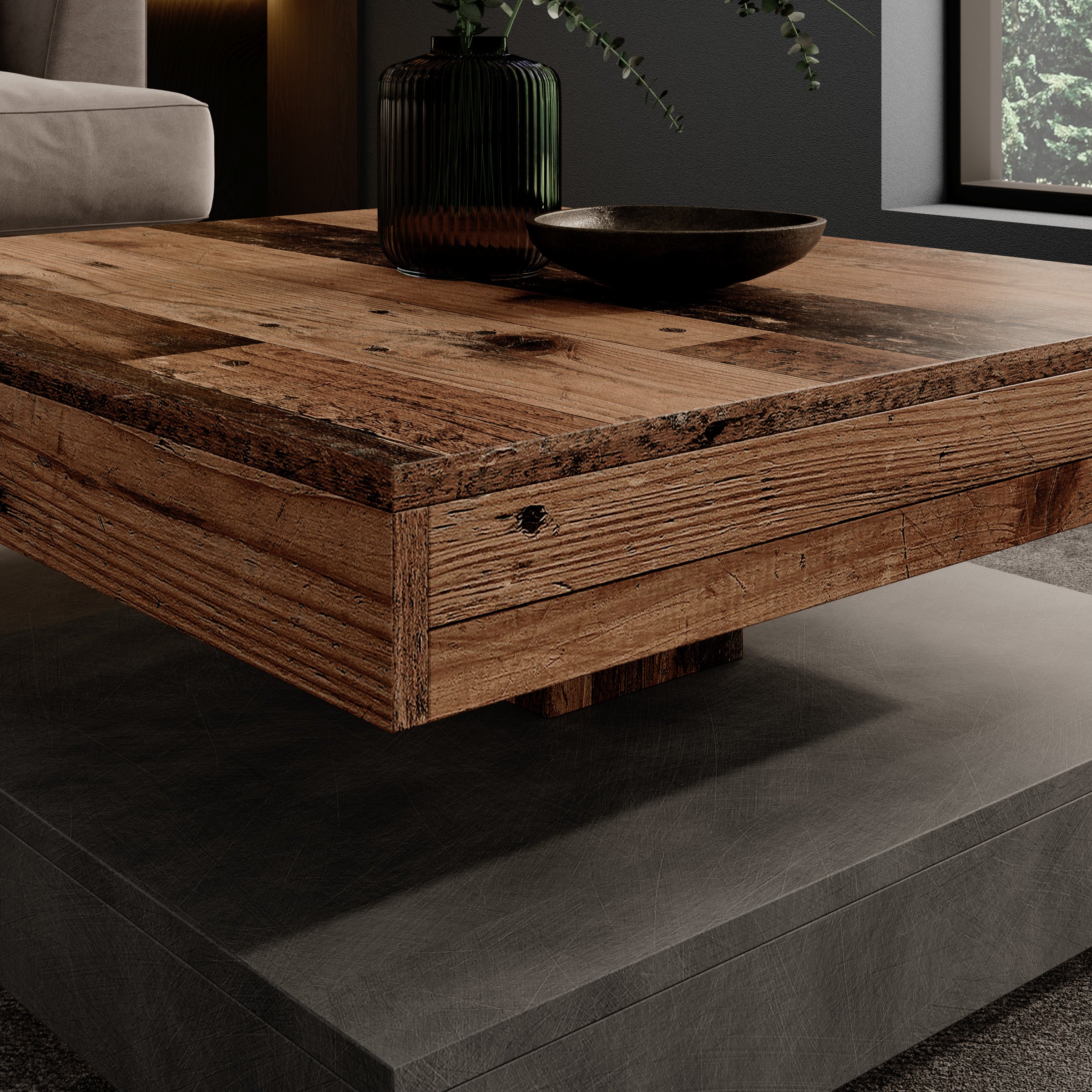 Atwood - Salontafel - Donker eikenpatroon/Grijs - 67x67x35 cm