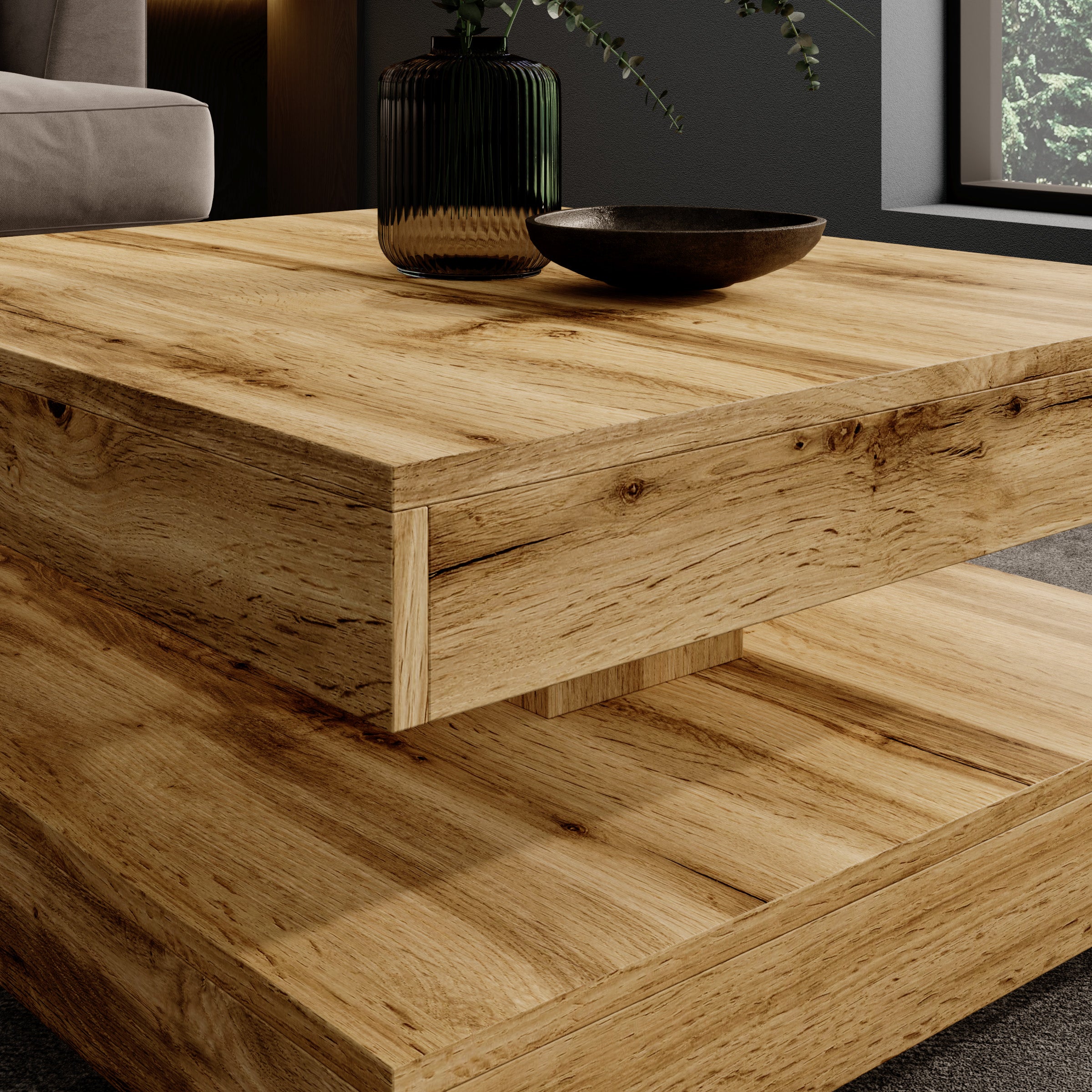 Atwood - Salontafel - Eikenpatroon - 67x67x35 cm