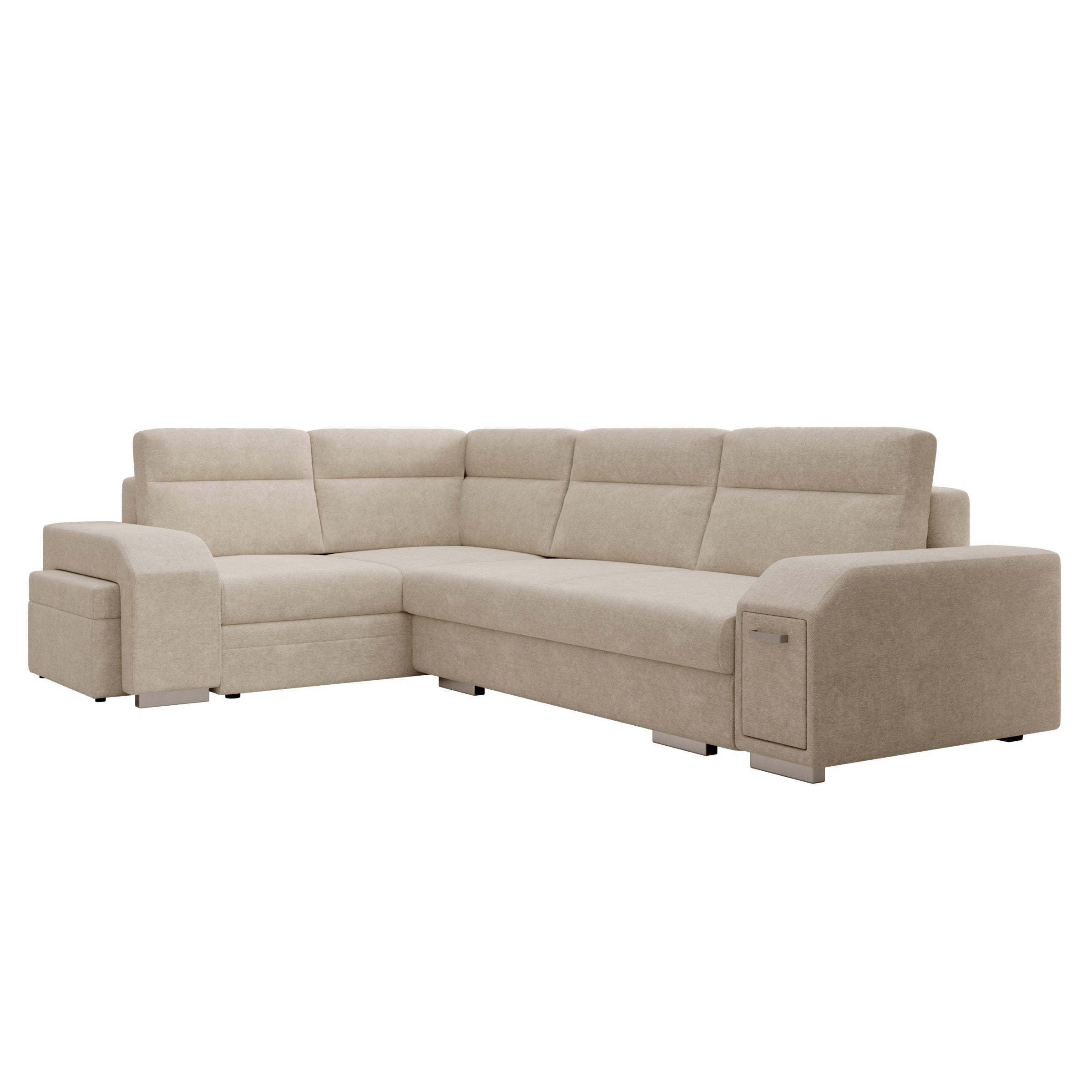 Aurem - Hoekbank 4-zits met poef - Stof beige - Links