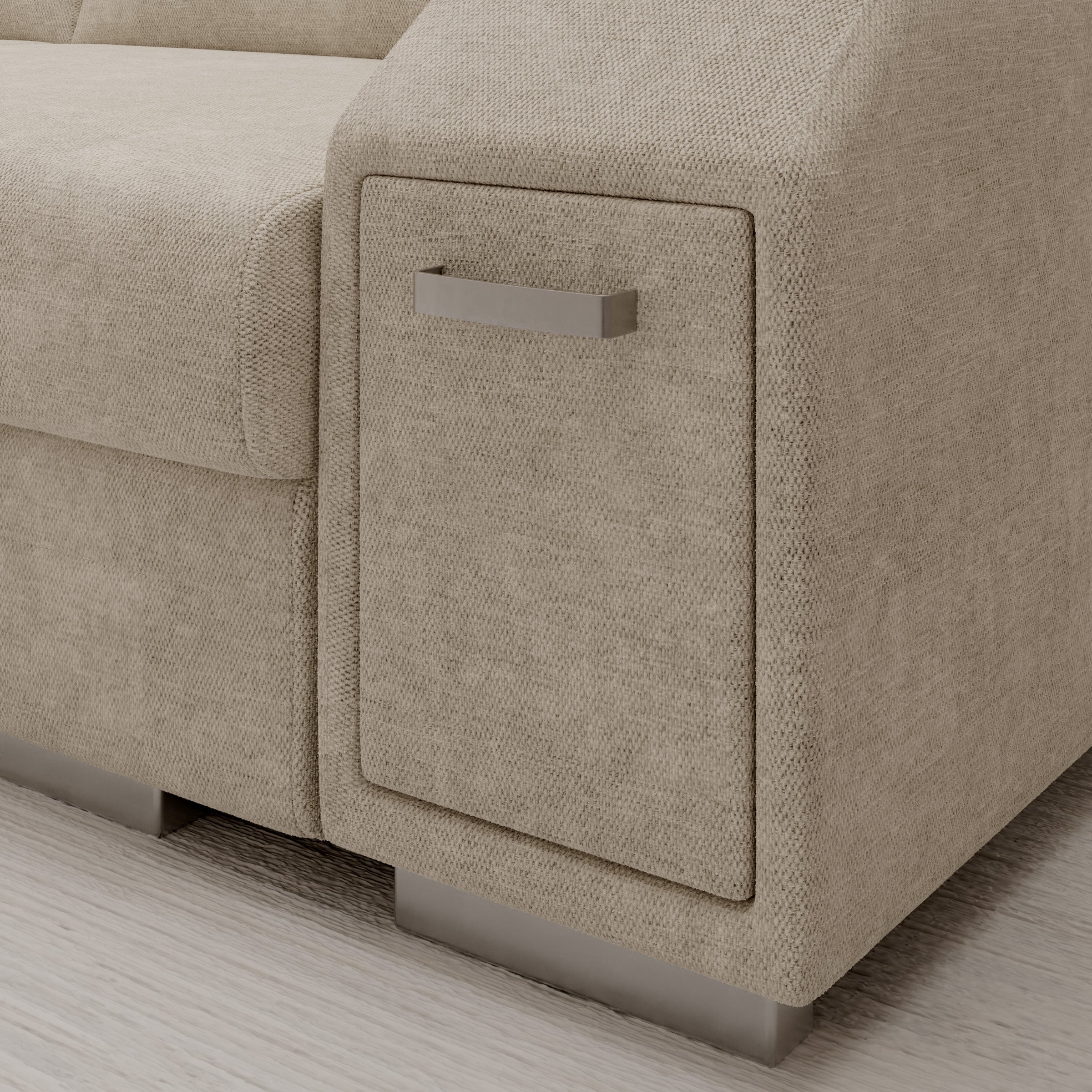Aurem - Hoekbank 4-zits met poef - Stof beige - Links