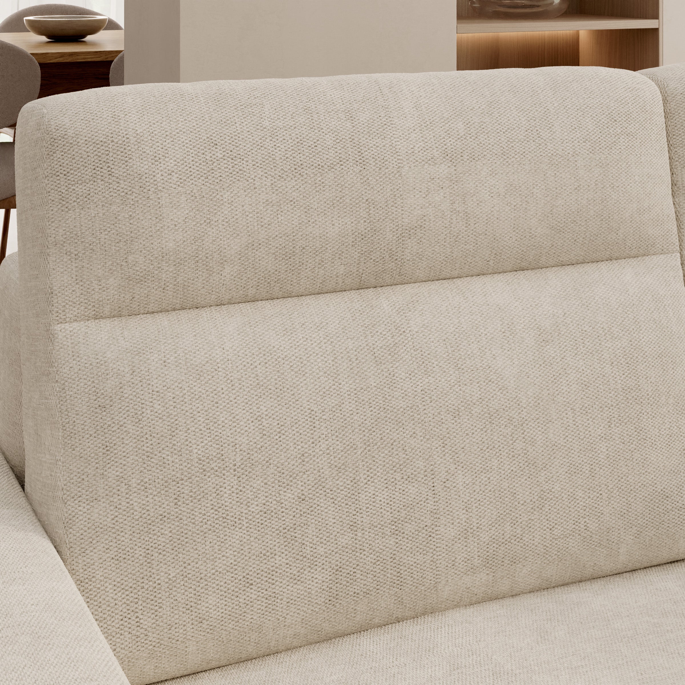 Aurem - Hoekbank 4-zits met poef - Stof beige - Links