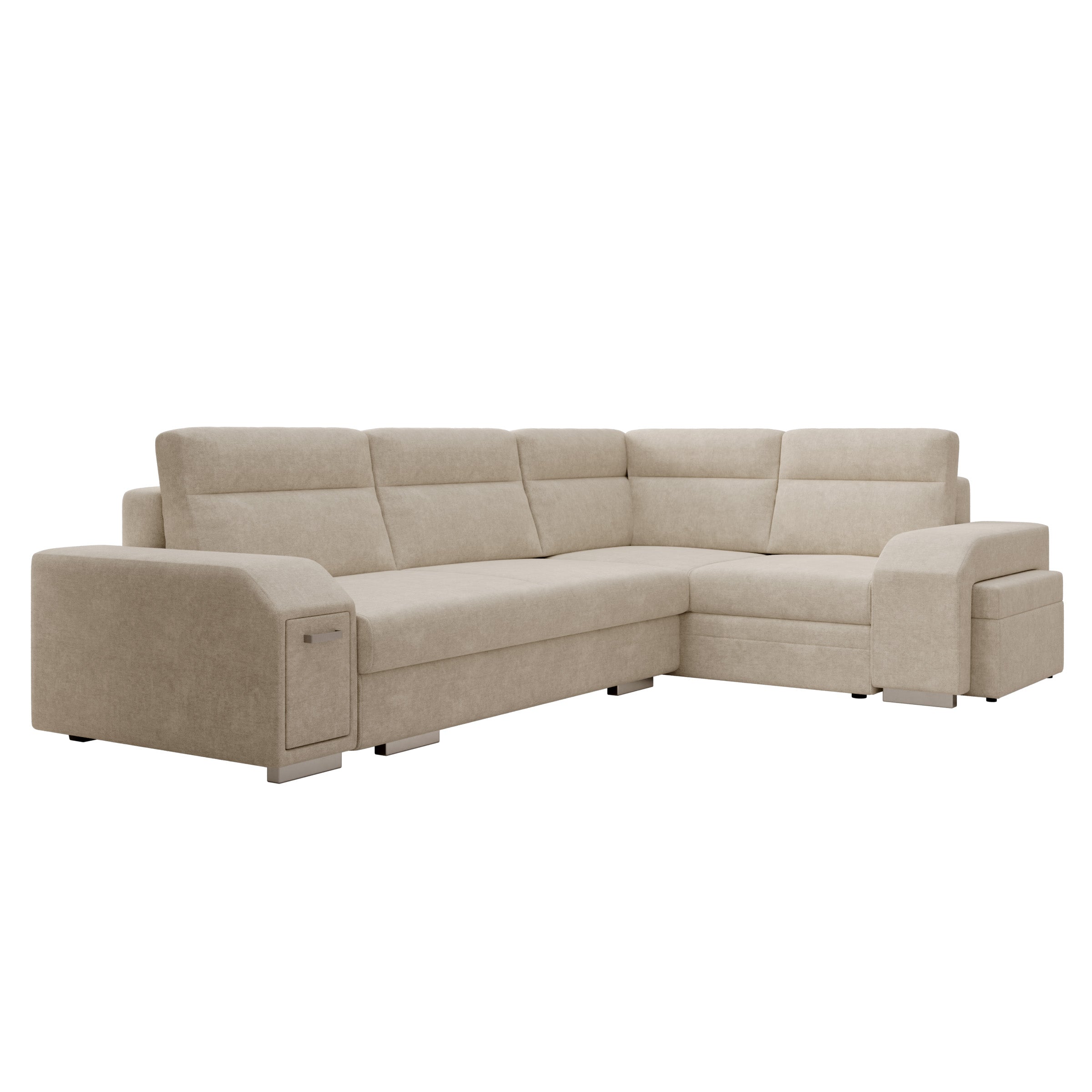 Aurem - Hoekbank 4-zits met poef - Stof beige - Rechts