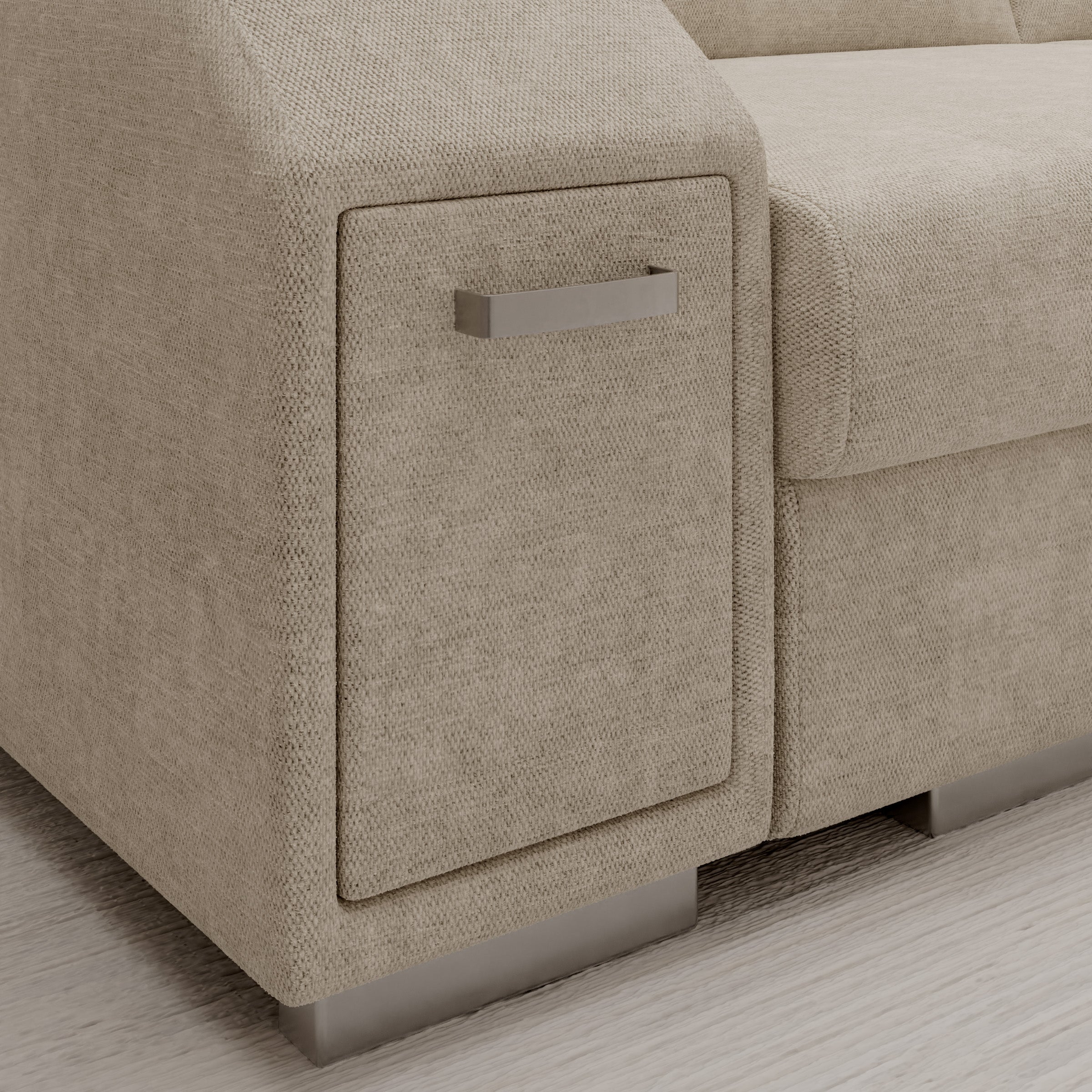 Aurem - Hoekbank 4-zits met poef - Stof beige - Rechts