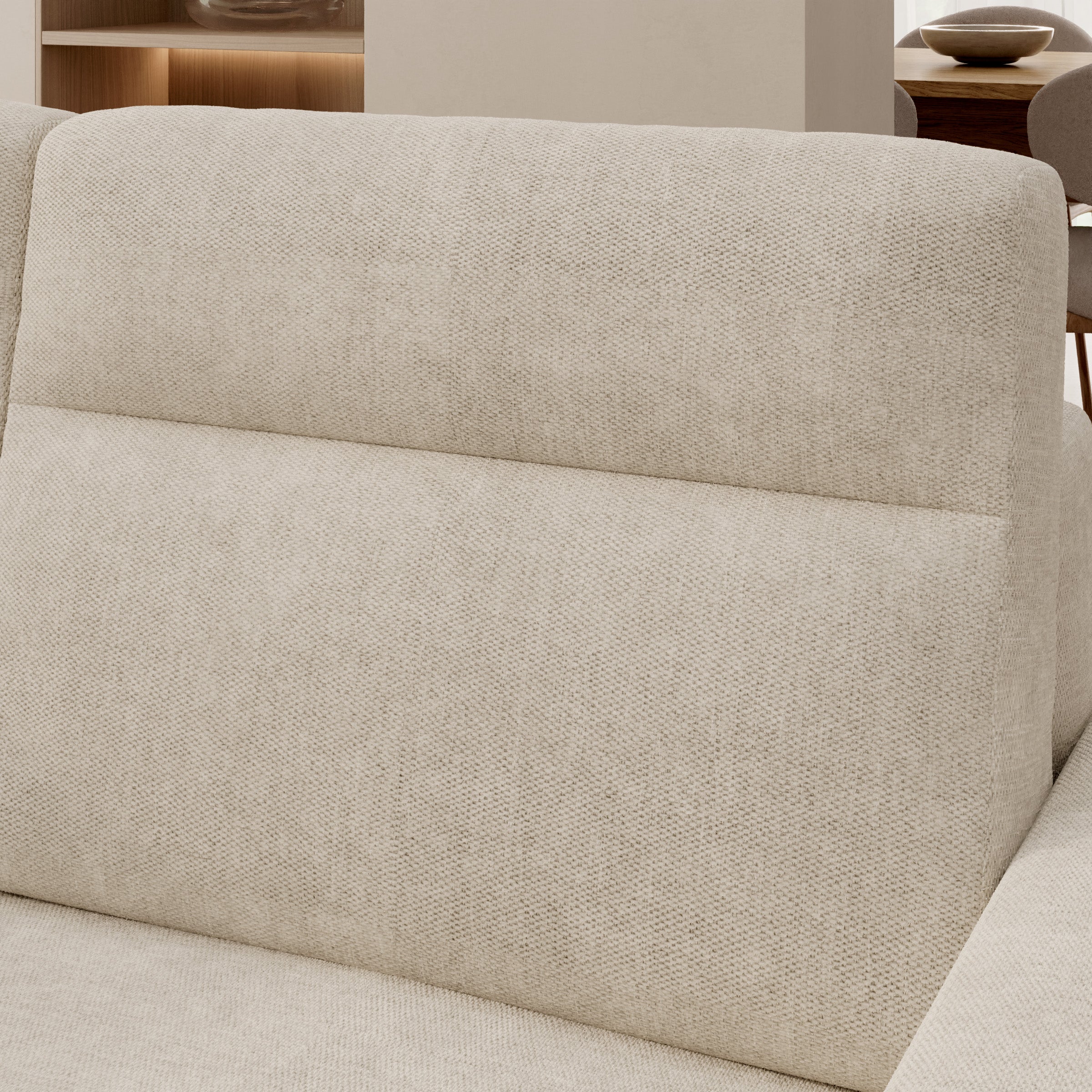 Aurem - Hoekbank 4-zits met poef - Stof beige - Rechts