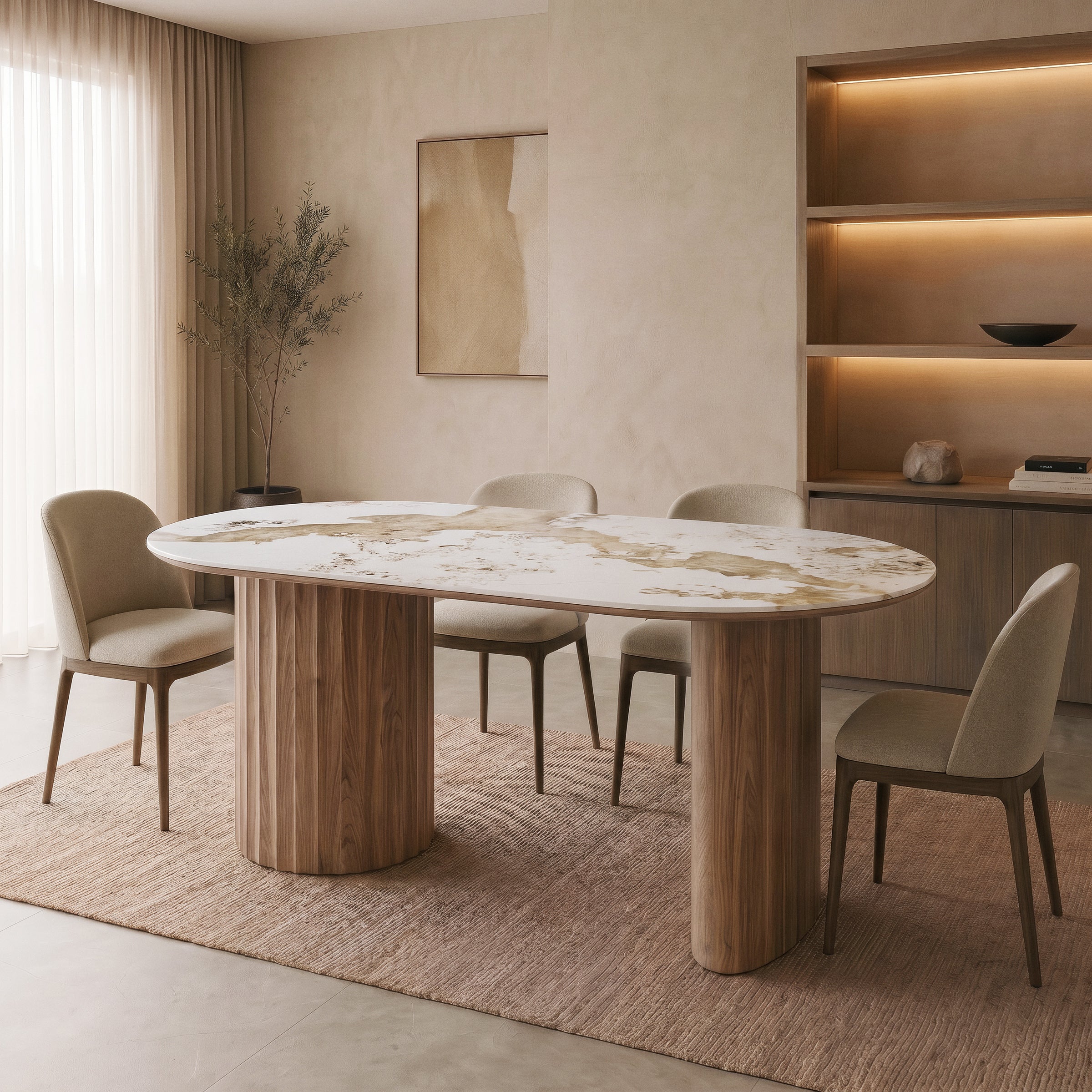 Auro - Eetkamertafel - Keramiek met marmerlook - 180x90x76 cm