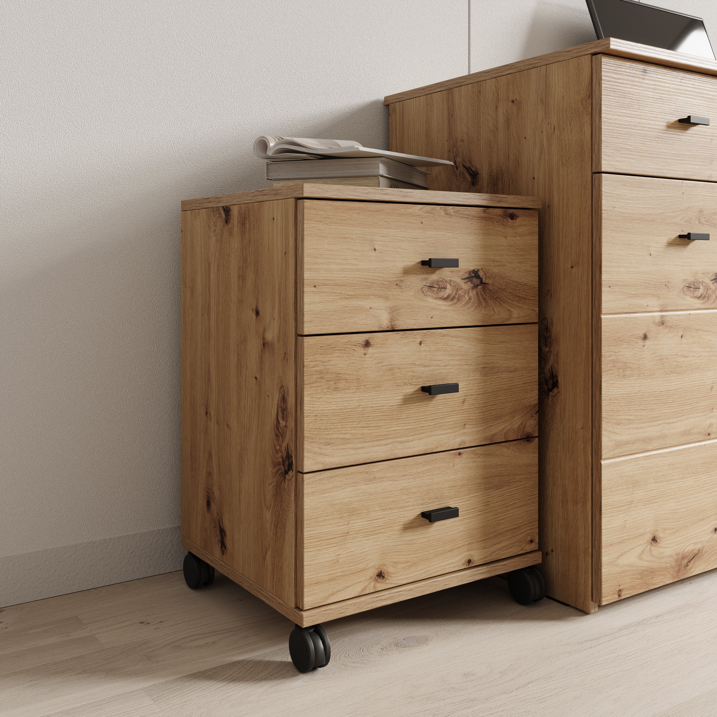 Avellio - Ladekast met 3 lades - Eikenpatroon - 39x35x57 cm