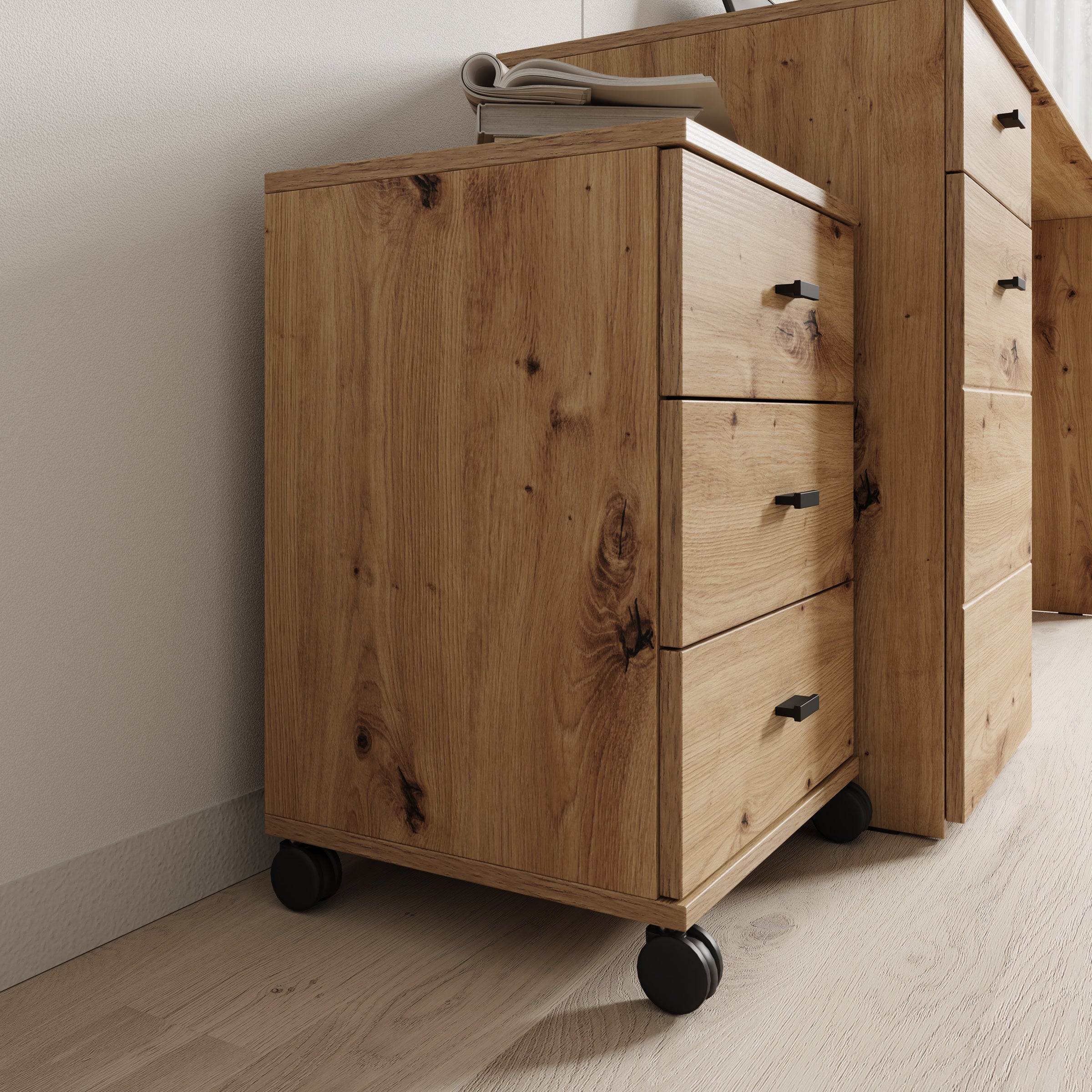 Avellio - Ladekast met 3 lades - Eikenpatroon - 39x35x57 cm
