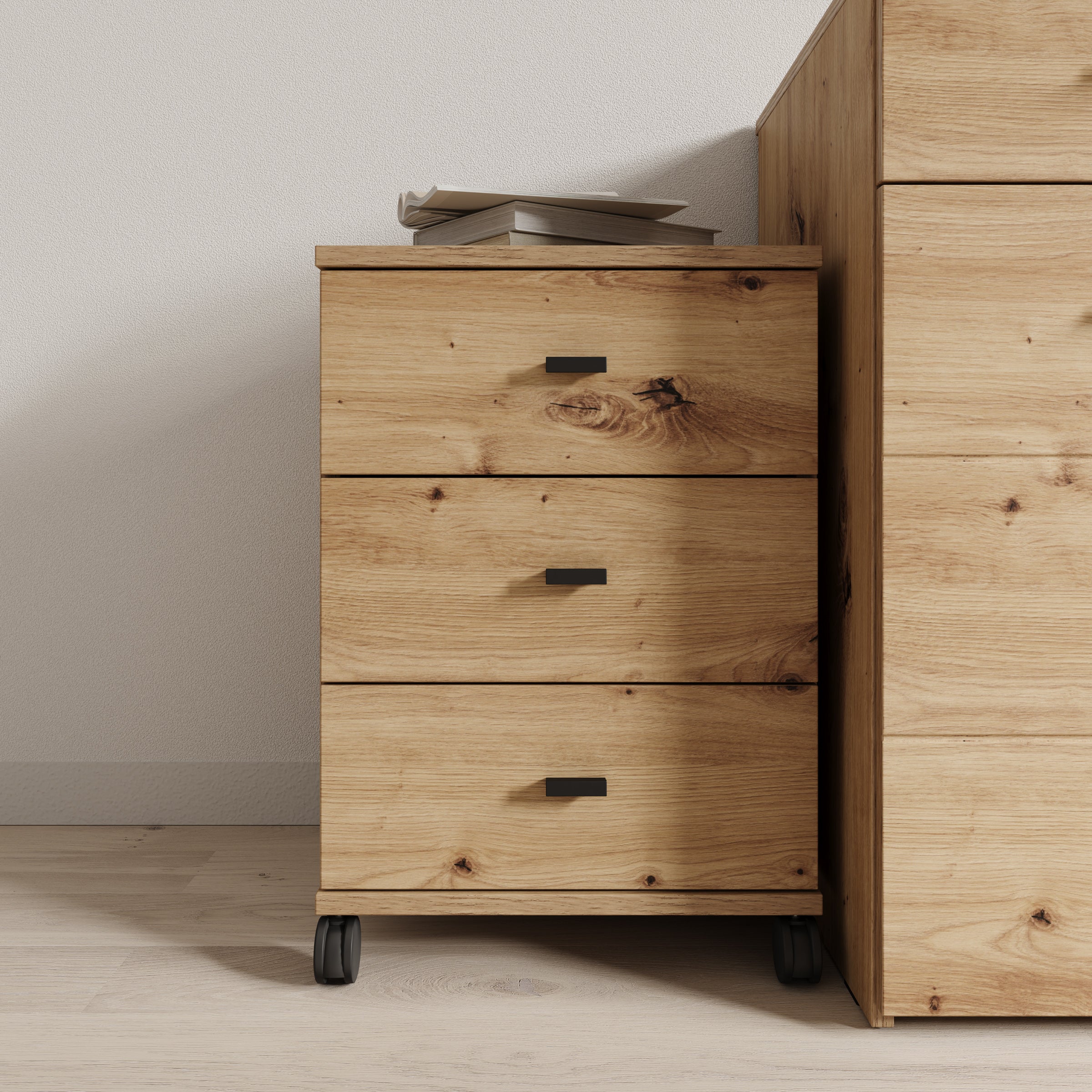 Avellio - Ladekast met 3 lades - Eikenpatroon - 39x35x57 cm