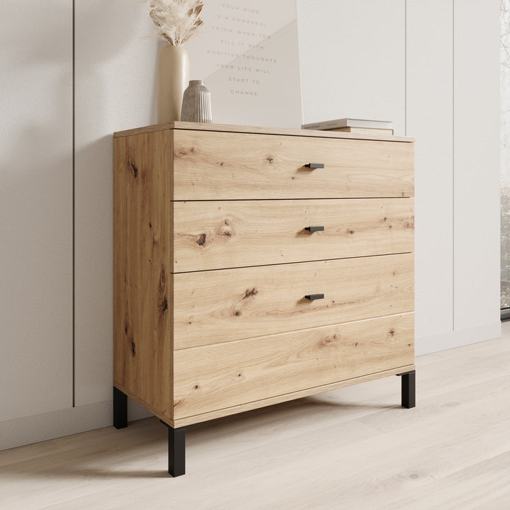 Avellio - Ladekast met 3 lades - Eikenpatroon - 77x35x78 cm