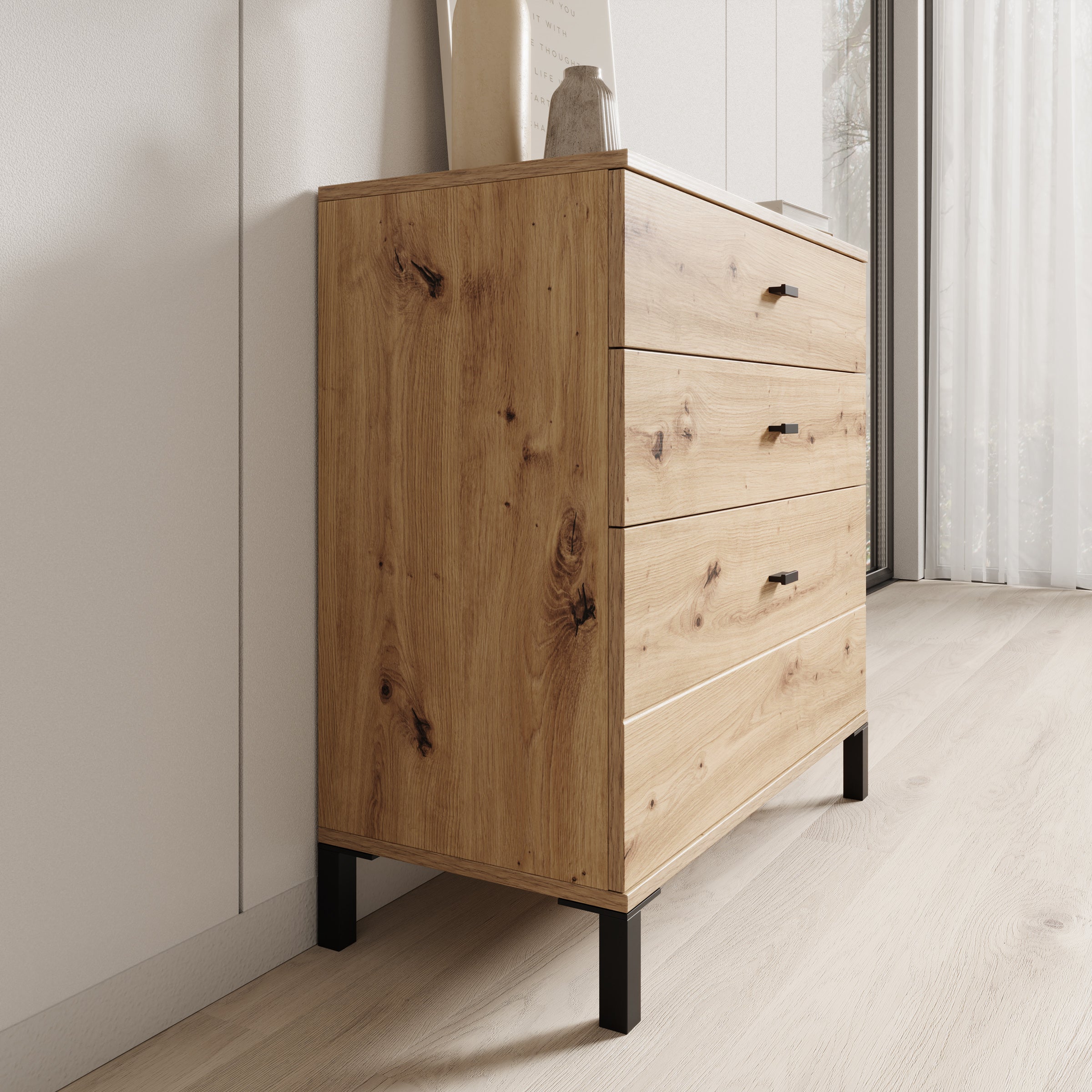 Avellio - Ladekast met 3 lades - Eikenpatroon - 77x35x78 cm