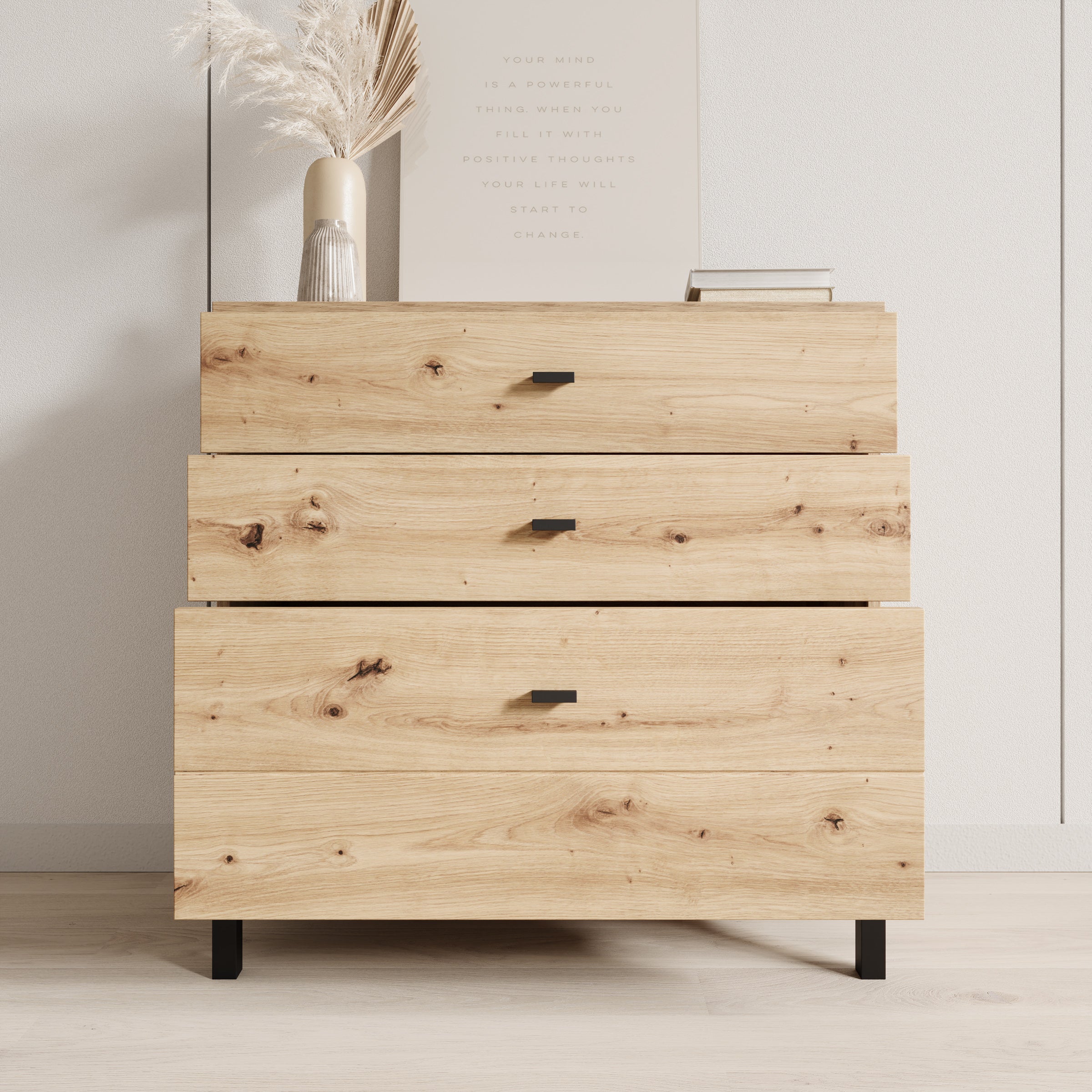 Avellio - Ladekast met 3 lades - Eikenpatroon - 77x35x78 cm