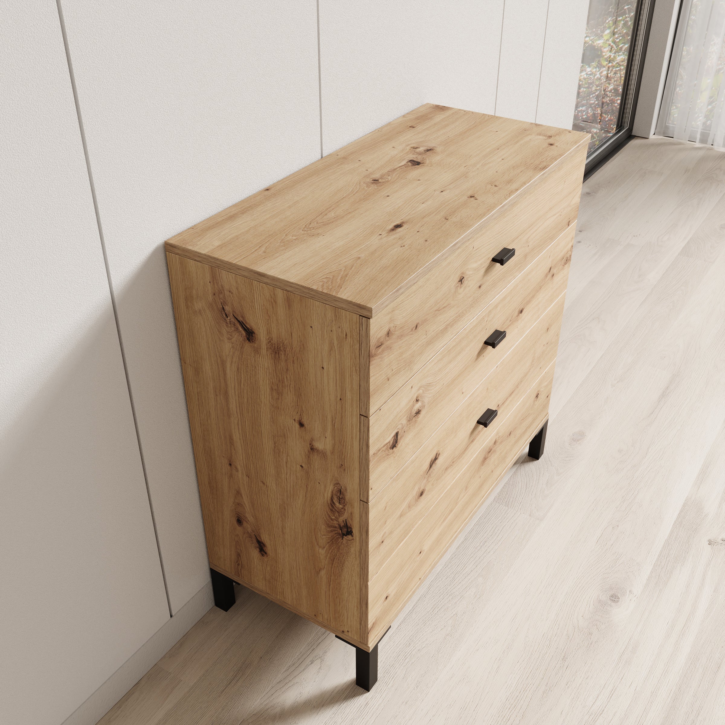 Avellio - Ladekast met 3 lades - Eikenpatroon - 77x35x78 cm