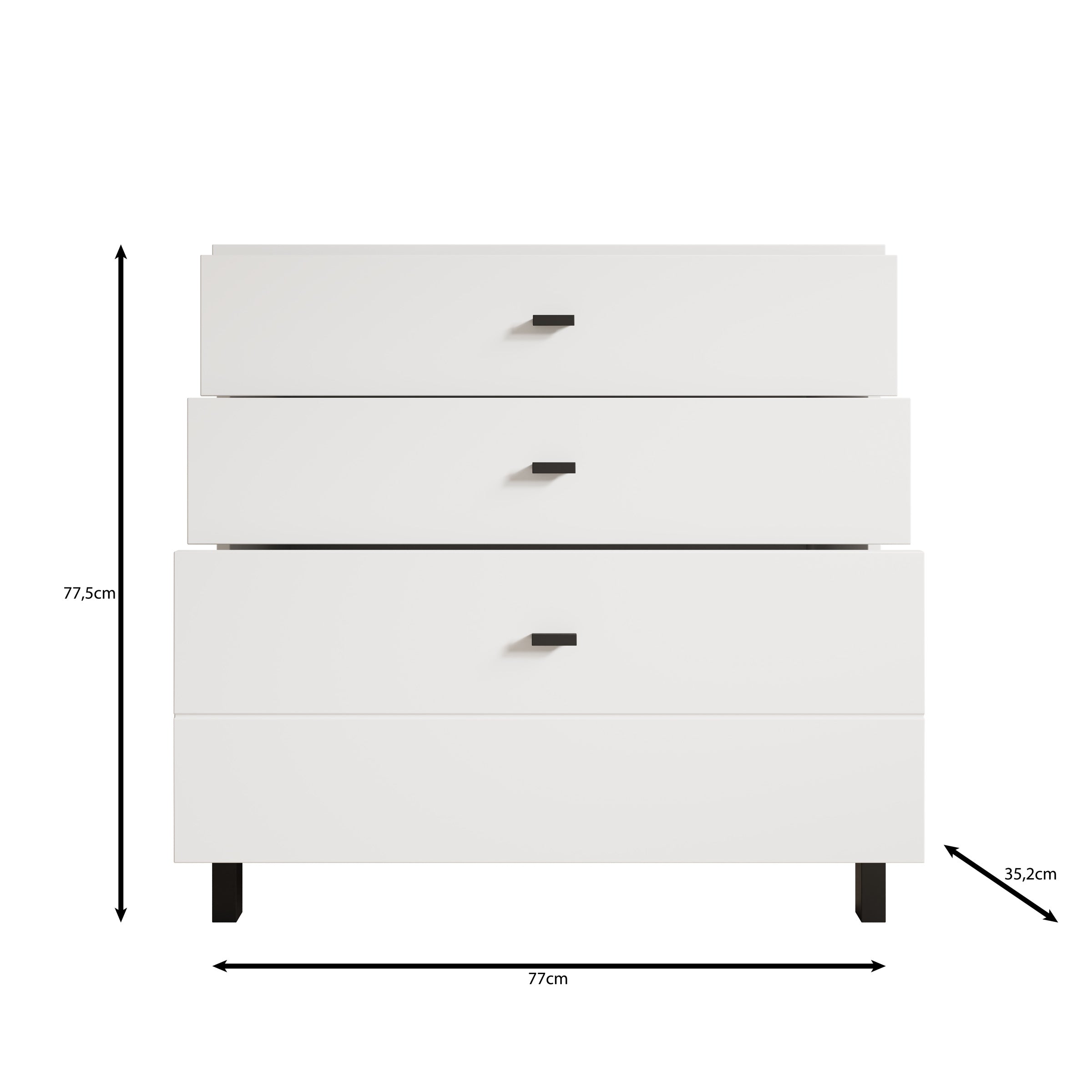 Avellio - Ladekast met 3 lades - Wit - 77x35x78 cm