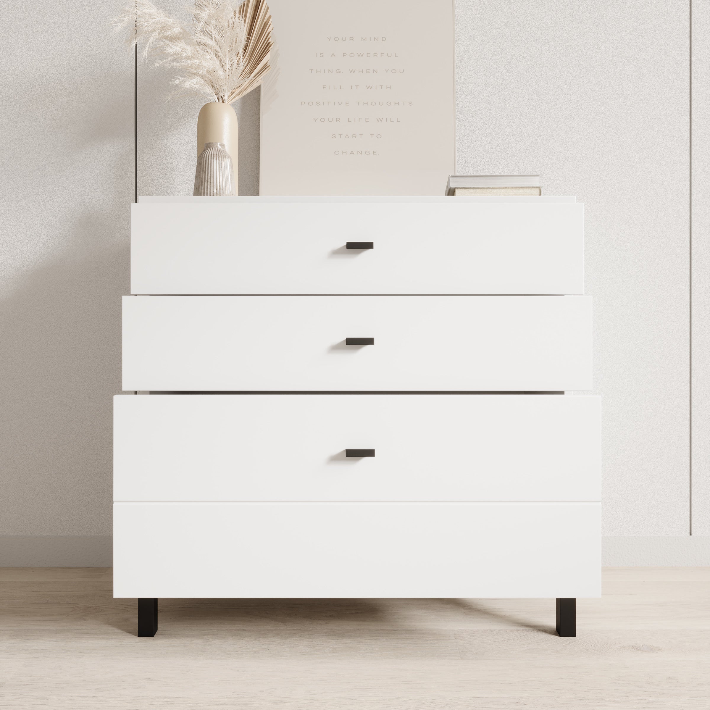 Avellio - Ladekast met 3 lades - Wit - 77x35x78 cm