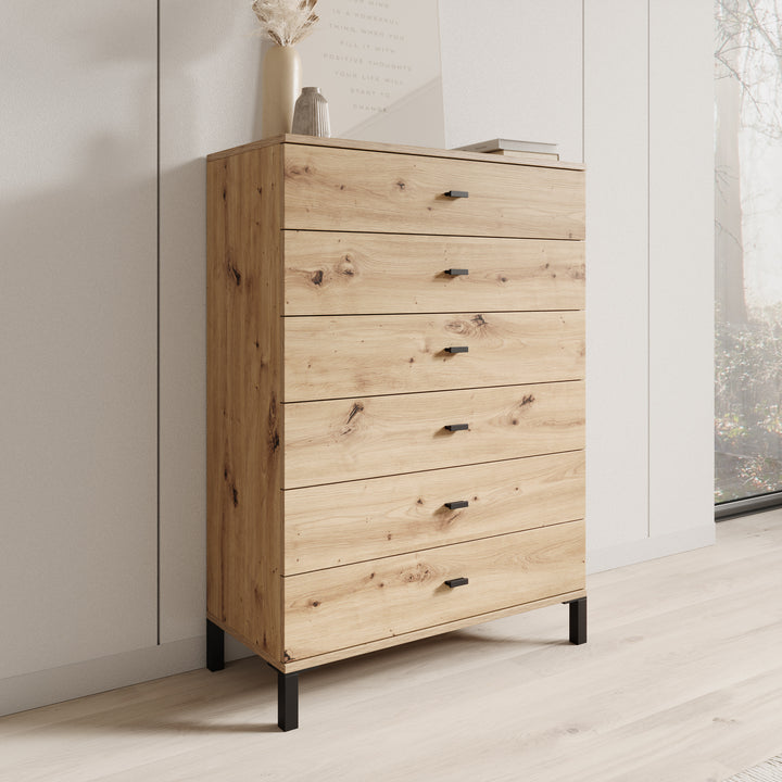 Avellio - Ladekast met 6 lades - Eikenpatroon - 77x35x110 cm