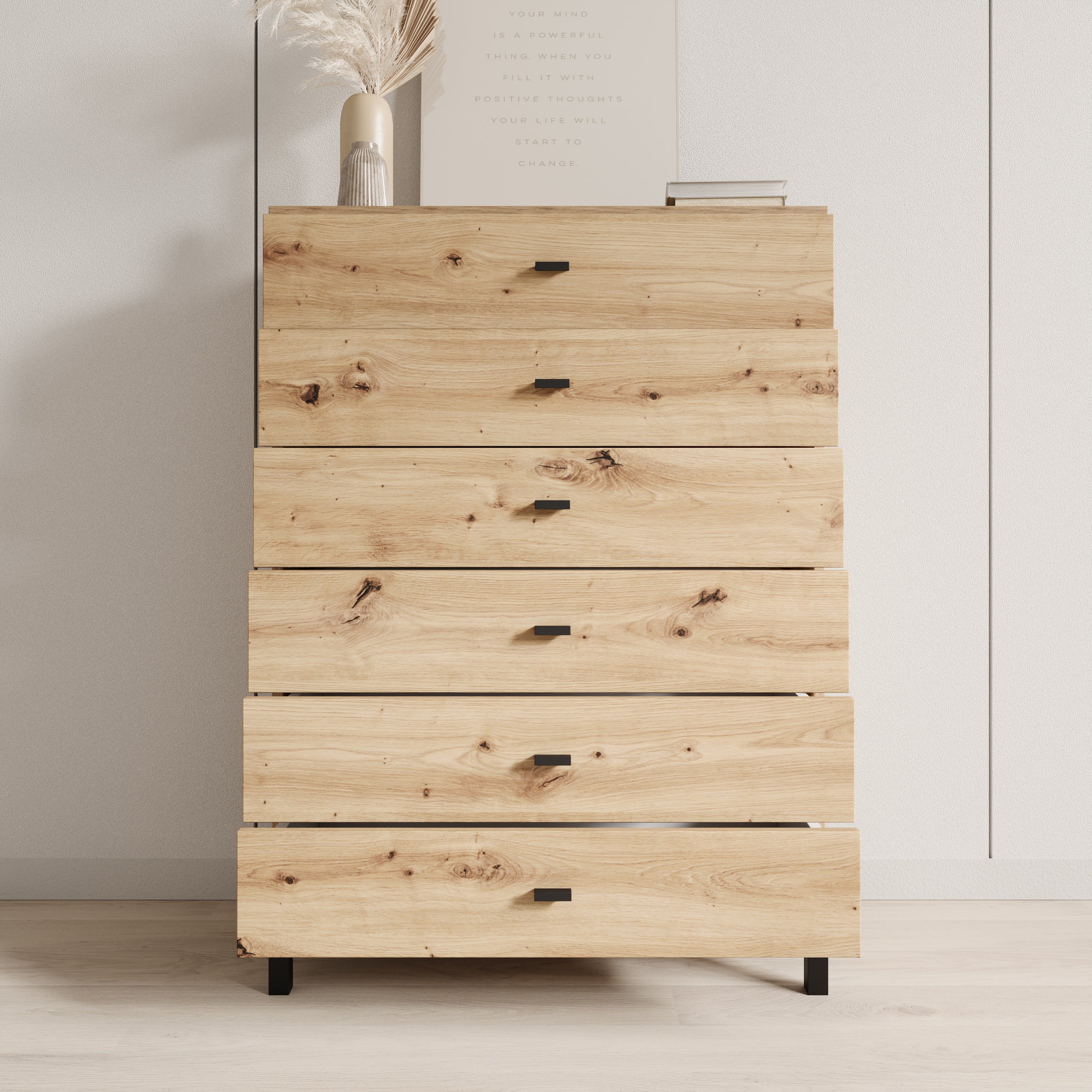 Avellio - Ladekast met 6 lades - Eikenpatroon - 77x35x110 cm