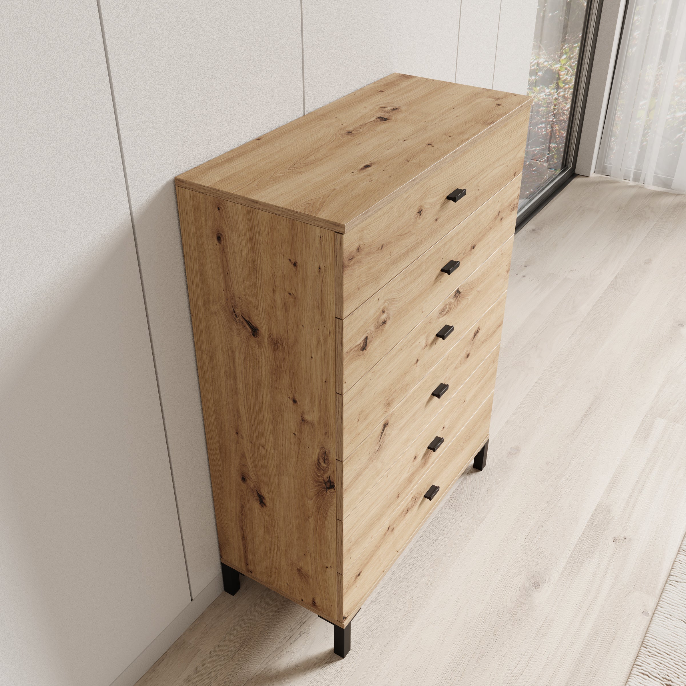 Avellio - Ladekast met 6 lades - Eikenpatroon - 77x35x110 cm